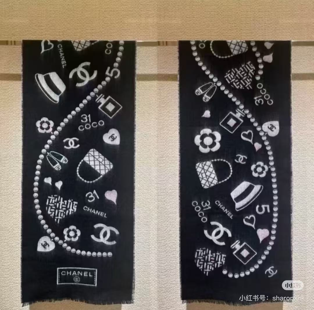 🆕Chanel 25B珍珠coco50*200cm.100%山羊绒精选顶级山羊绒/绵羊毛/桑蚕丝，融合精