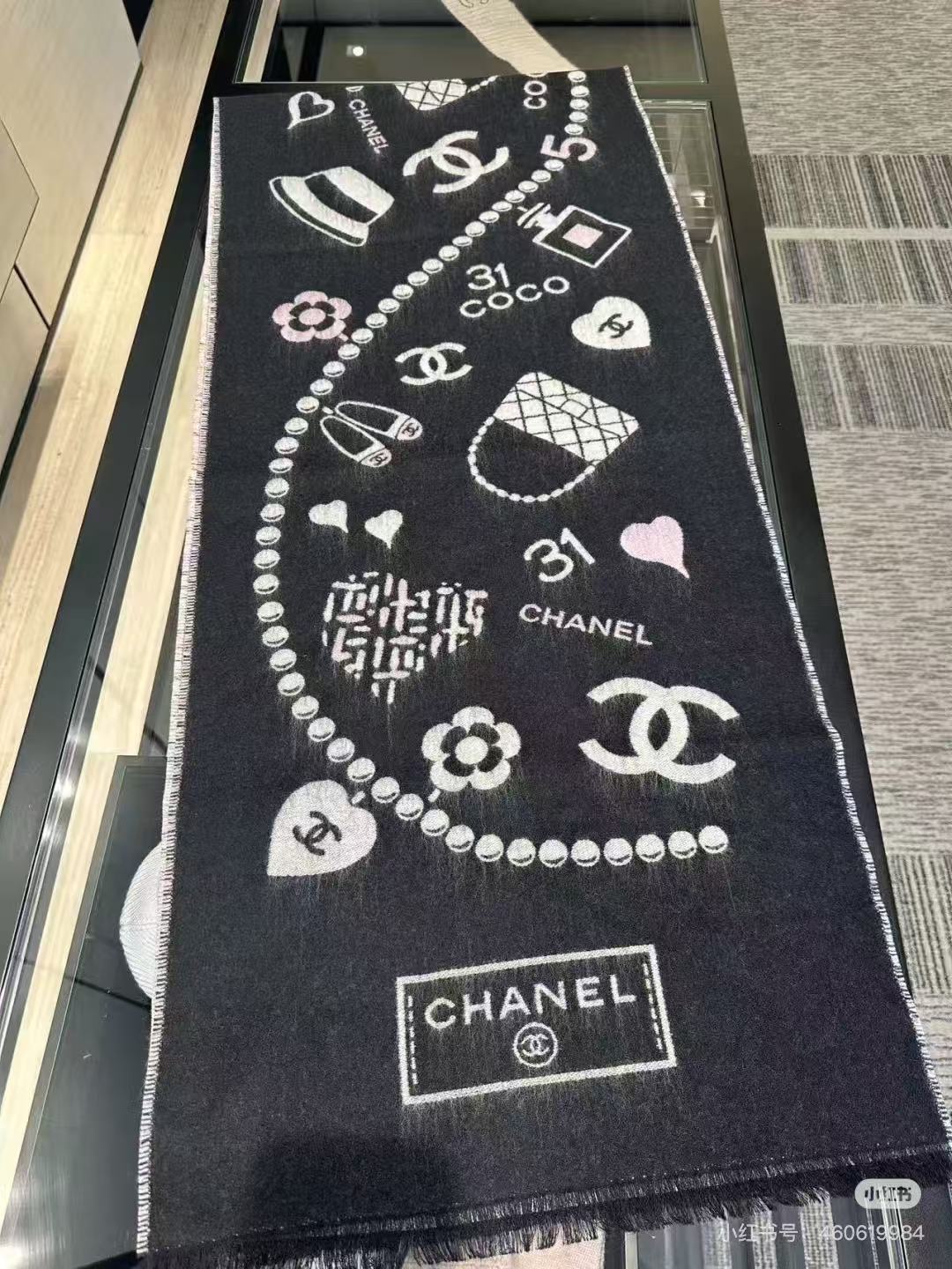 🆕Chanel 25B珍珠coco50*200cm.100%山羊绒精选顶级山羊绒/绵羊毛/桑蚕丝，融合精