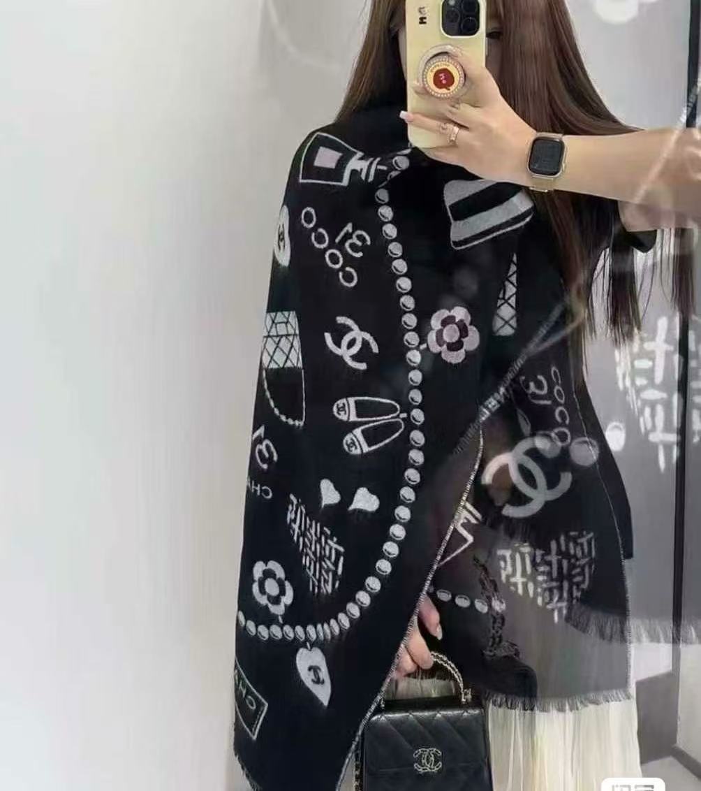 🆕Chanel 25B珍珠coco50*200cm.100%山羊绒精选顶级山羊绒/绵羊毛/桑蚕丝，融合精