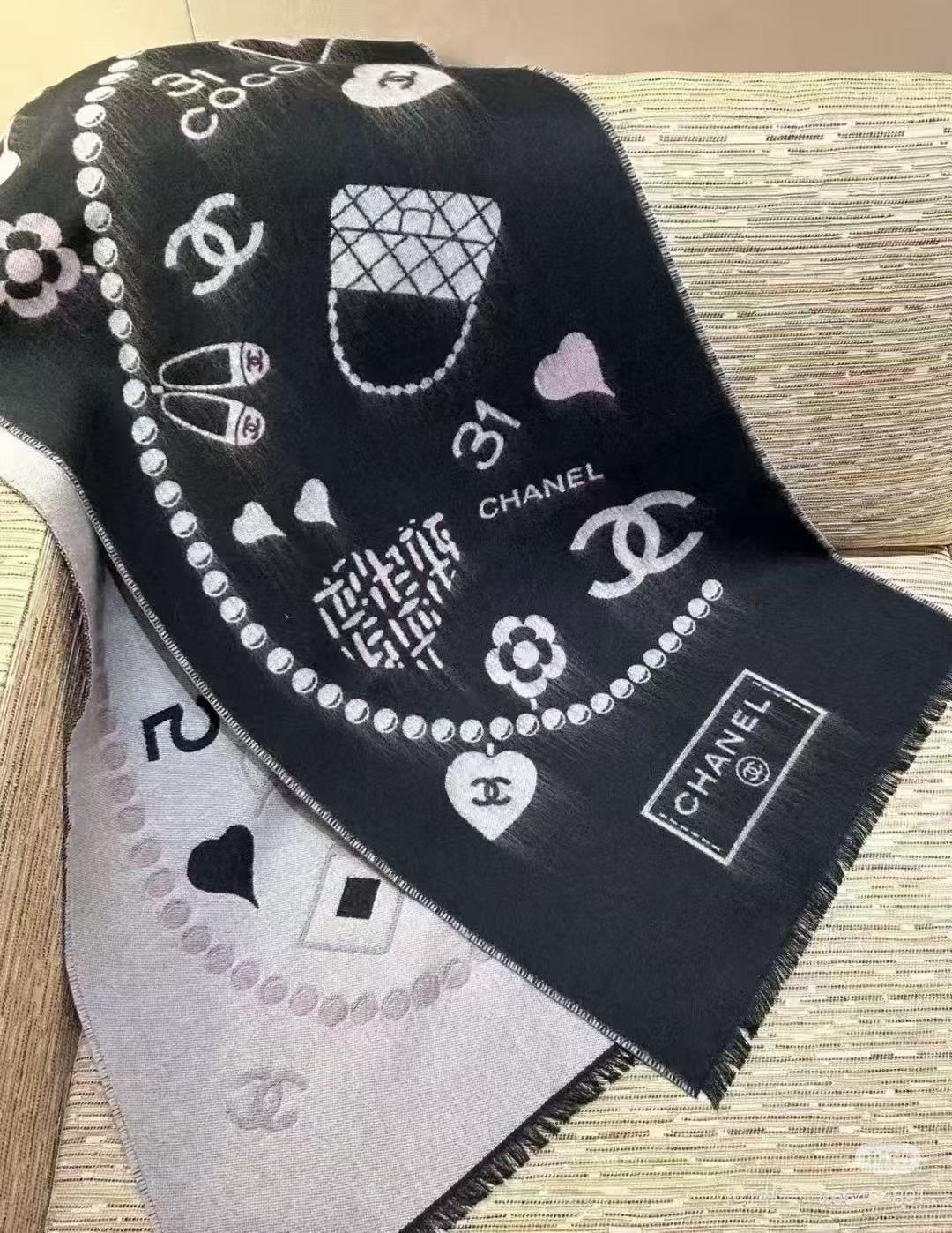 🆕Chanel 25B珍珠coco50*200cm.100%山羊绒精选顶级山羊绒/绵羊毛/桑蚕丝，融合精