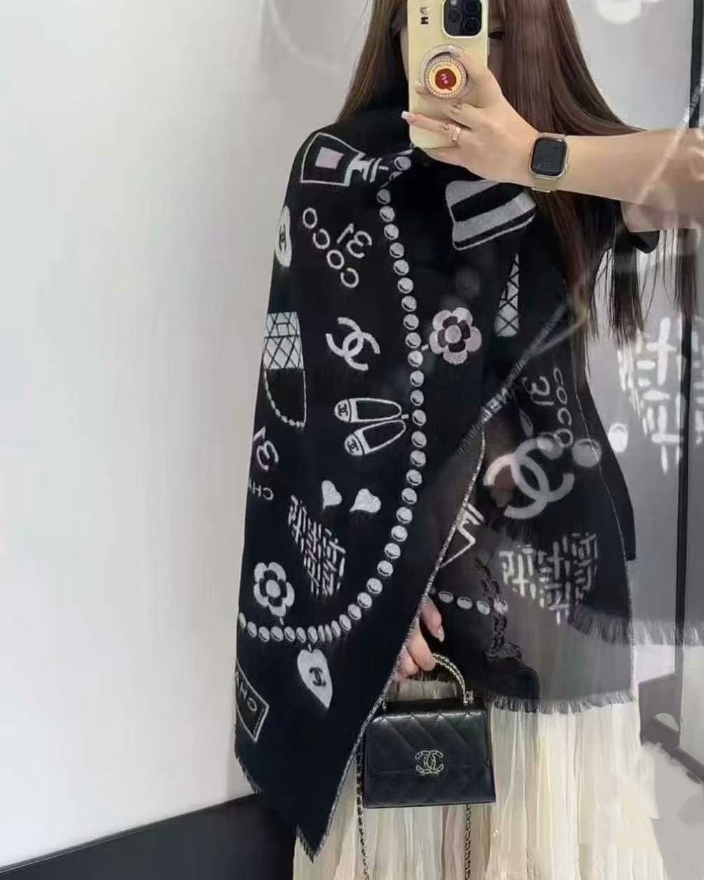 🆕Chanel 25B珍珠coco50*200cm.100%山羊绒精选顶级山羊绒/绵羊毛/桑蚕丝，融合精