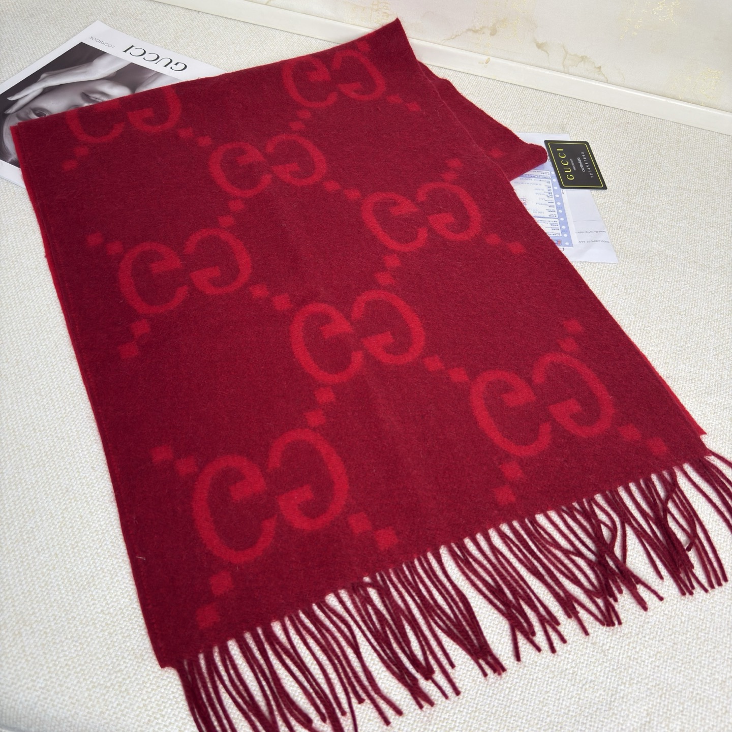 🆕Gucci大G双面羊绒围巾  Size：45*200cm   100%羊绒 G家难得纯羊绒出品！超洋气大G提花、两面配