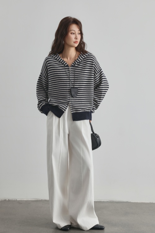 Striped Wool-Cashmere Blend Hoodie - Casual Chic Streetwear for Women 1 Striped Wool-Cashmere Blend Hoodie - Casual Chic Streetwear for Women