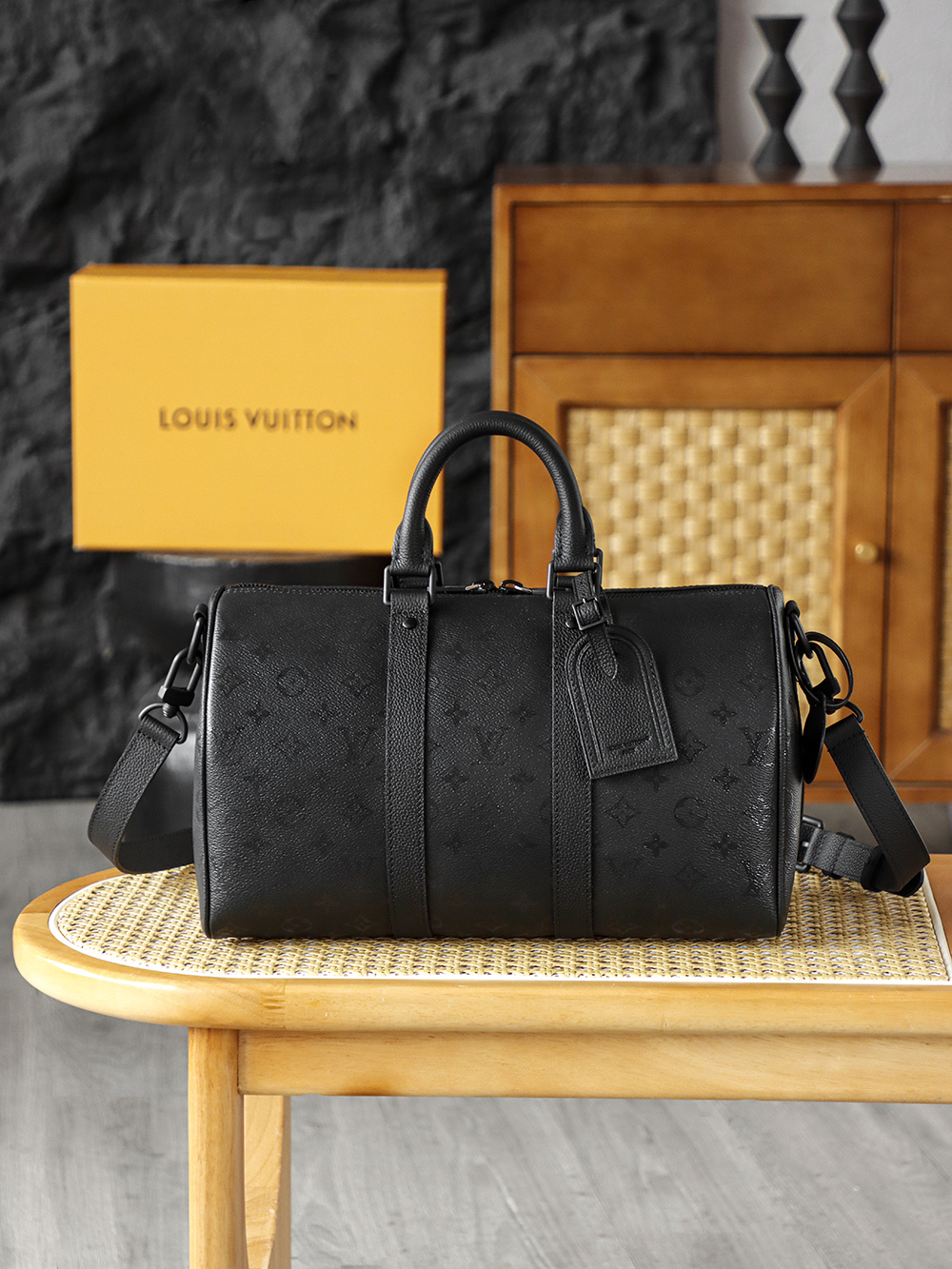 Louis Vuitton Keepall Bandoulière 35 Men's Travel Duffel Bag – Midnight Black Monogram Canvas