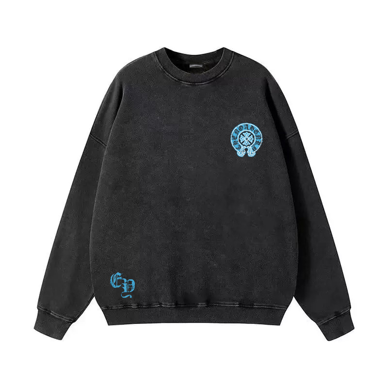 Chrome Hearts 克罗心洗水做旧印花圆领毛圈卫衣 面料升级 市场独家款🚩 380克高克重百分百纯棉 提前做过预缩水1×1双纱 男女同款 马蹄印十字架字母logo字母印花 三标齐全 OS版型 最大可穿200斤无压力 上身舒服有型 颜色:洗水黑红 黑蓝