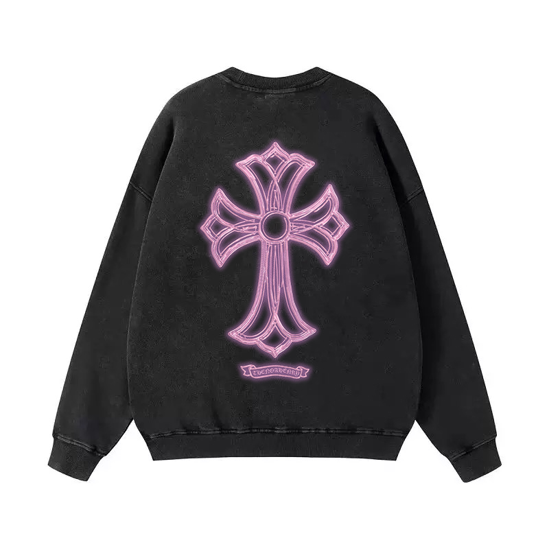 Chrome Hearts 克罗心洗水做旧印花圆领毛圈卫衣 面料升级 市场独家款🚩 380克高克重百分百纯棉 提前做过预缩水1×1双纱 男女同款 马蹄印十字架字母logo字母印花 三标齐全 OS版型 最大可穿200斤无压力 上身舒服有型 颜色:洗水黑