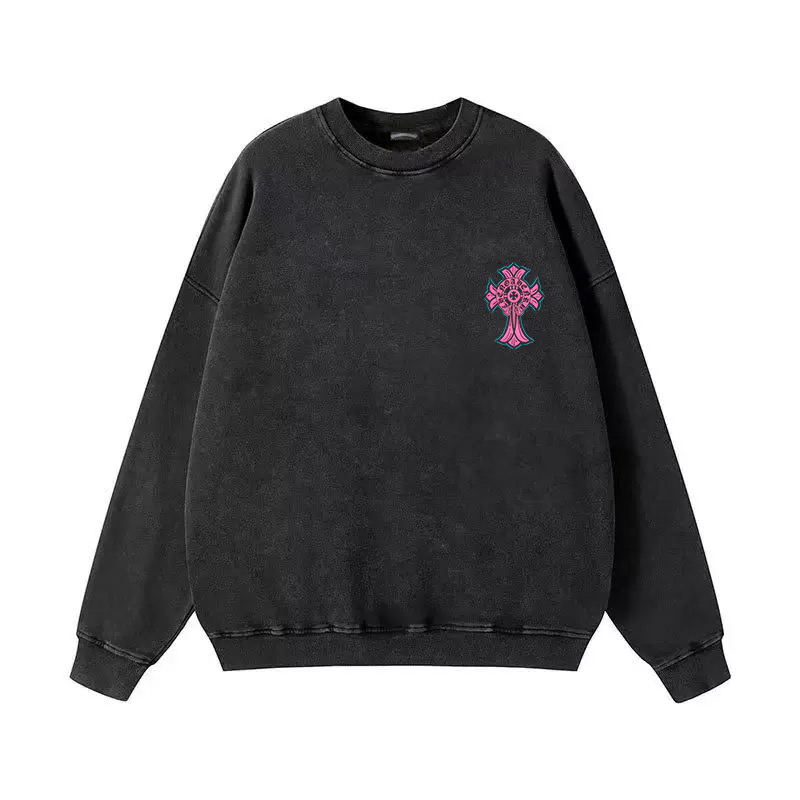 Chrome Hearts 克罗心洗水做旧印花圆领毛圈卫衣 面料升级 市场独家款🚩 380克高克重百分百纯棉 提前做过预缩水1×1双纱 男女同款 马蹄印十字架字母logo字母印花 三标齐全 OS版型 最大可穿200斤无压力 上身舒服有型 颜色:洗水黑