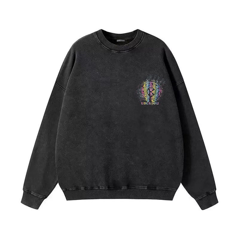 Chrome Hearts 克罗心洗水做旧印花圆领毛圈卫衣 面料升级 市场独家款🚩 380克高克重百分百纯棉 提前做过预缩水1×1双纱 男女同款 马蹄印十字架字母logo字母印花 三标齐全 OS版型 最大可穿200斤无压力 上身舒服有型 颜色:洗水黑