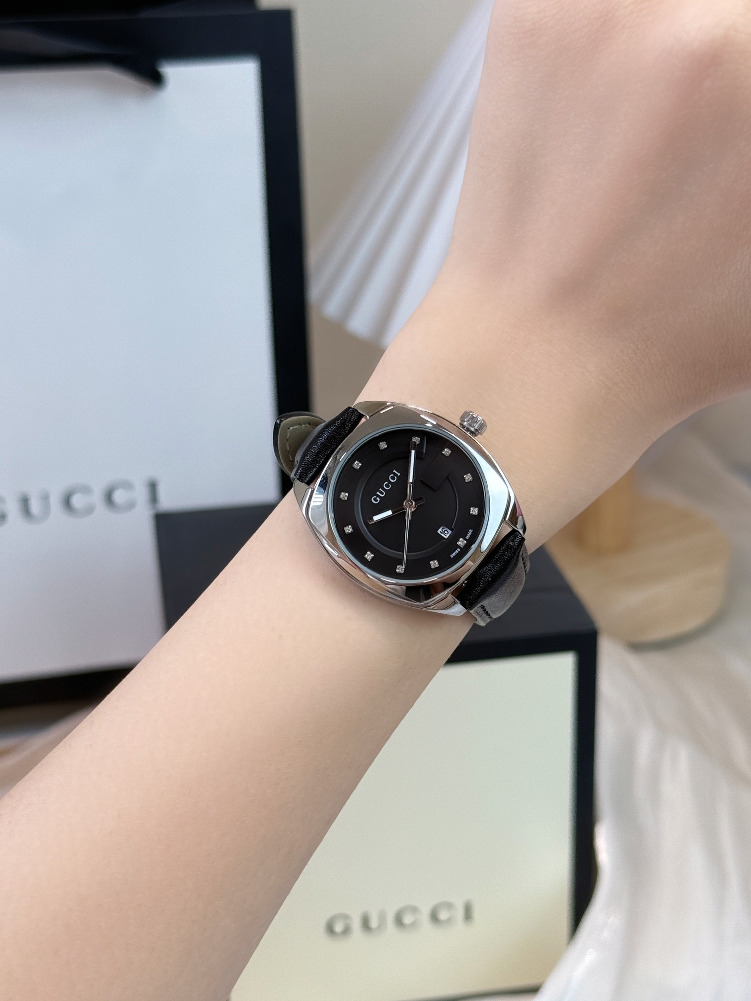 Gucci Women's G-Timeless Black Leather Strap Watch, 29mm, Silver Case 5 a1757992912330 6015