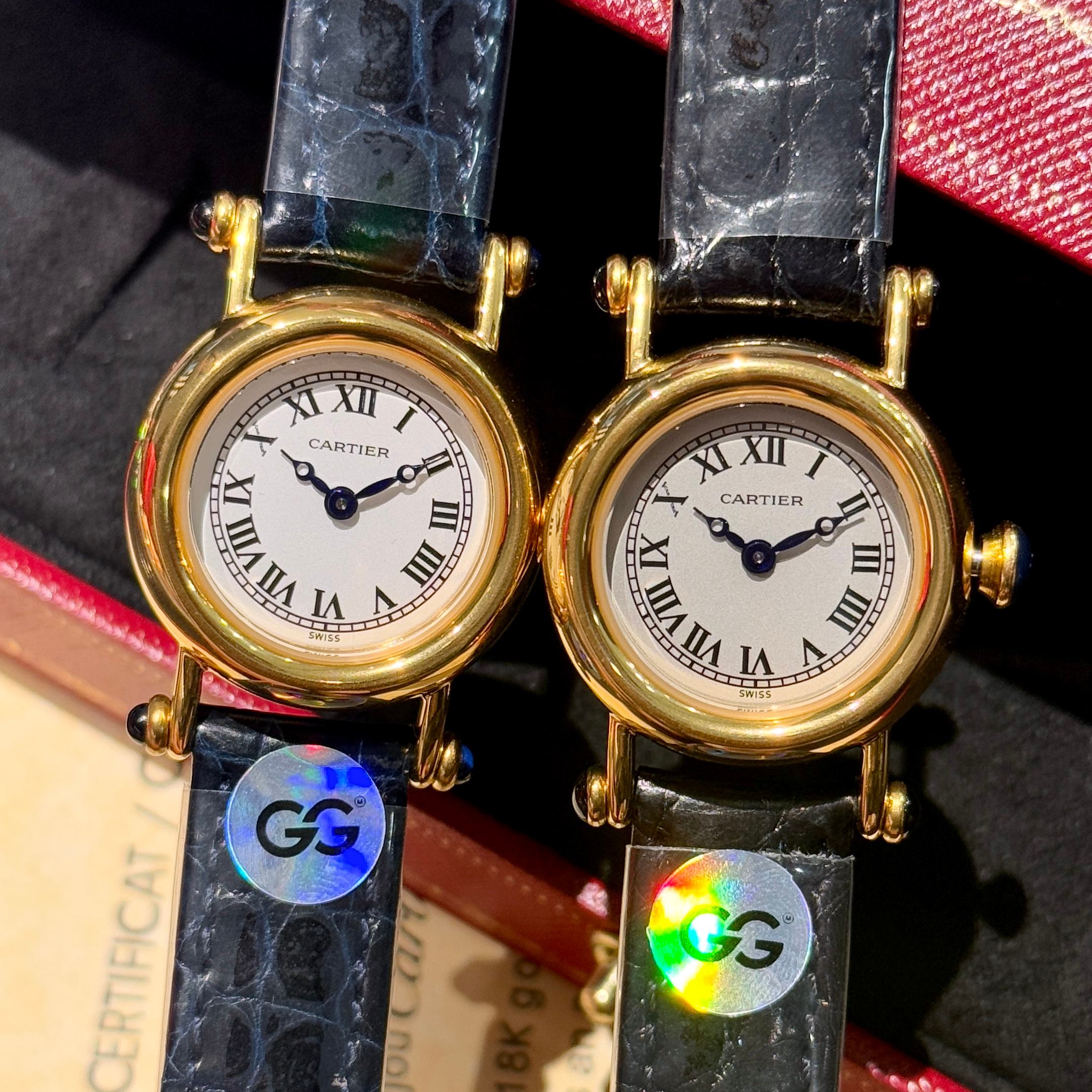 Cartier Diabolo yellow gold case and bezel, white dial, black leather strap 27mm Women's Quartz