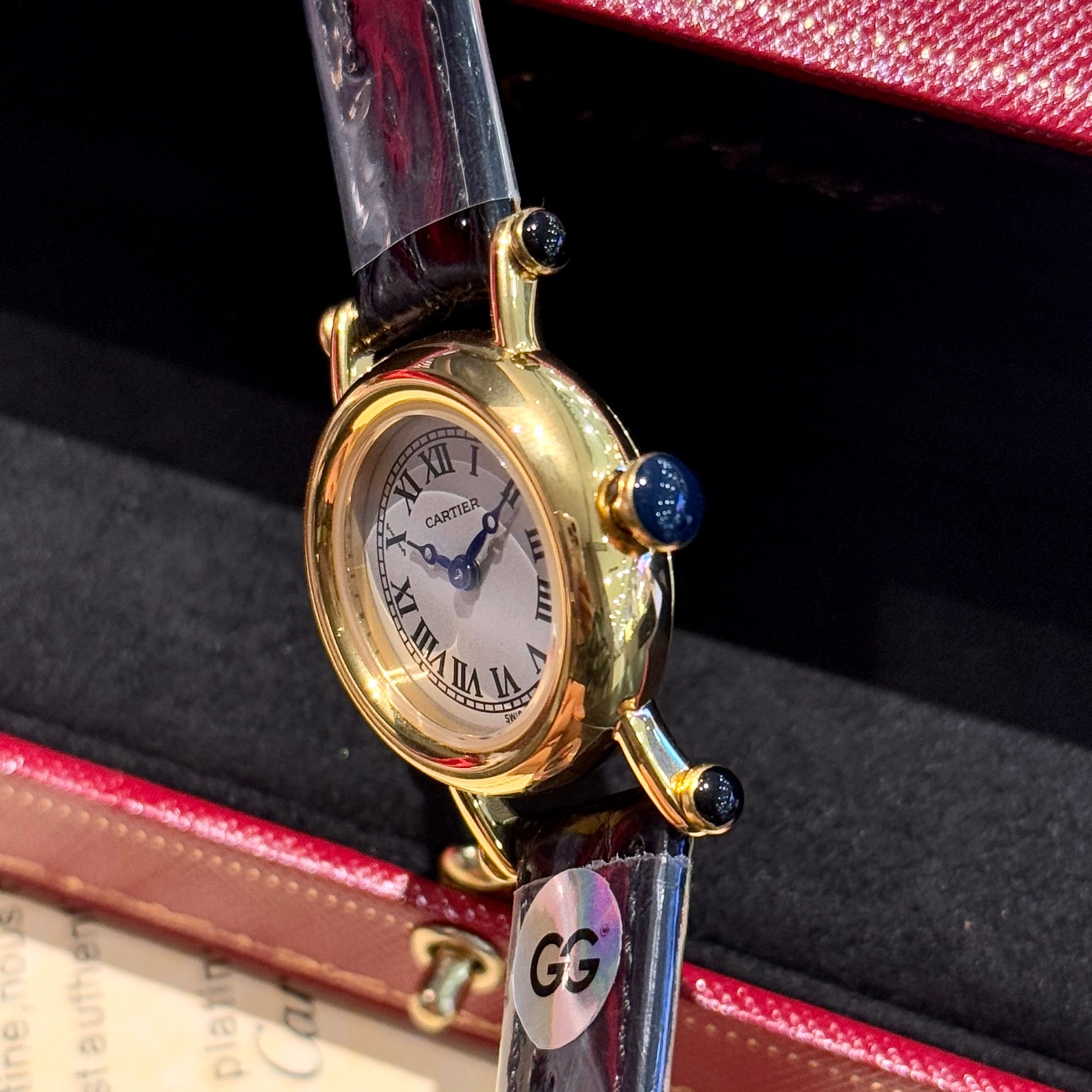Cartier Diabolo yellow gold case, ivory dial, blue leather strap 27mm Women's Quartz