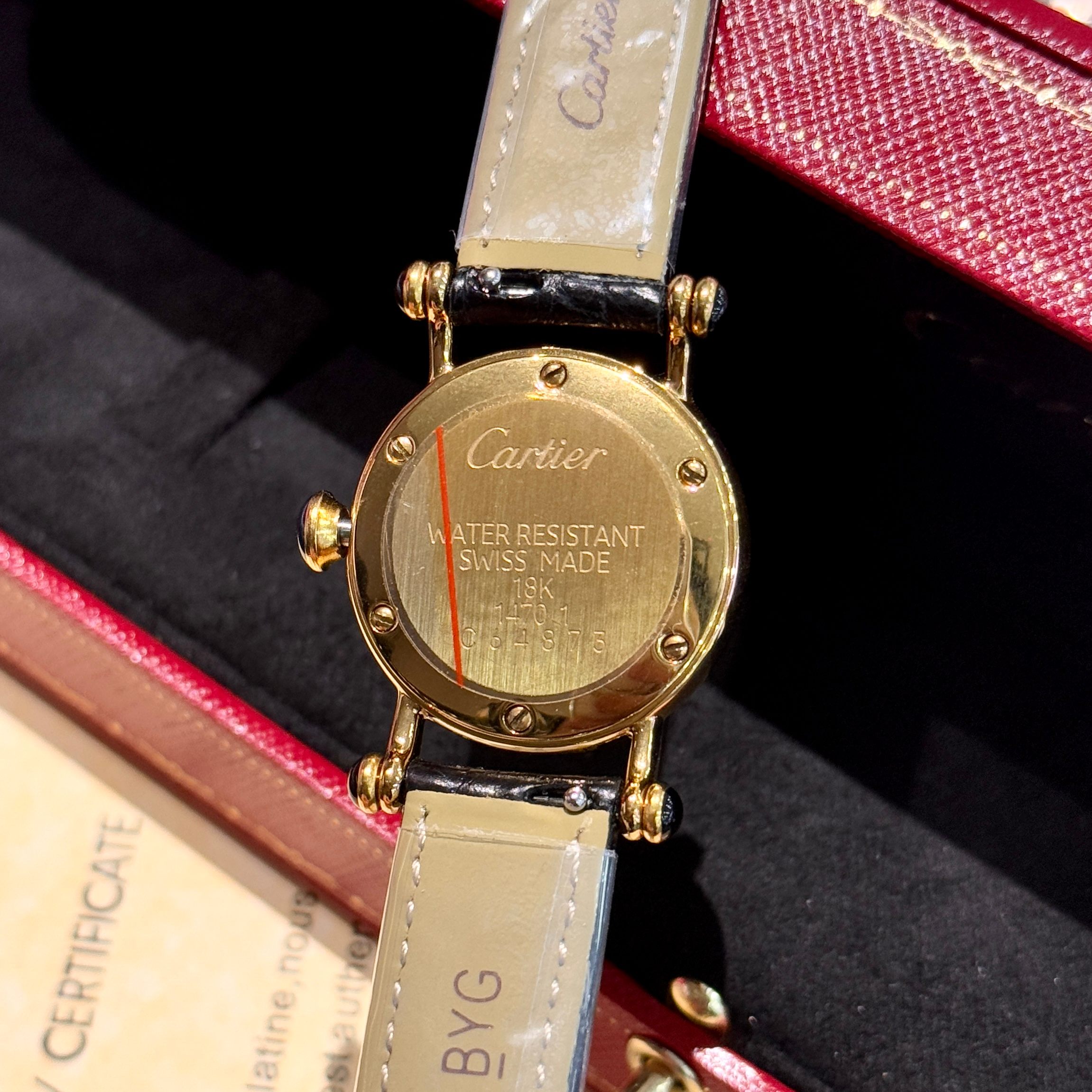 Cartier Diabolo yellow gold case, ivory dial, blue leather strap 27mm Women's Quartz