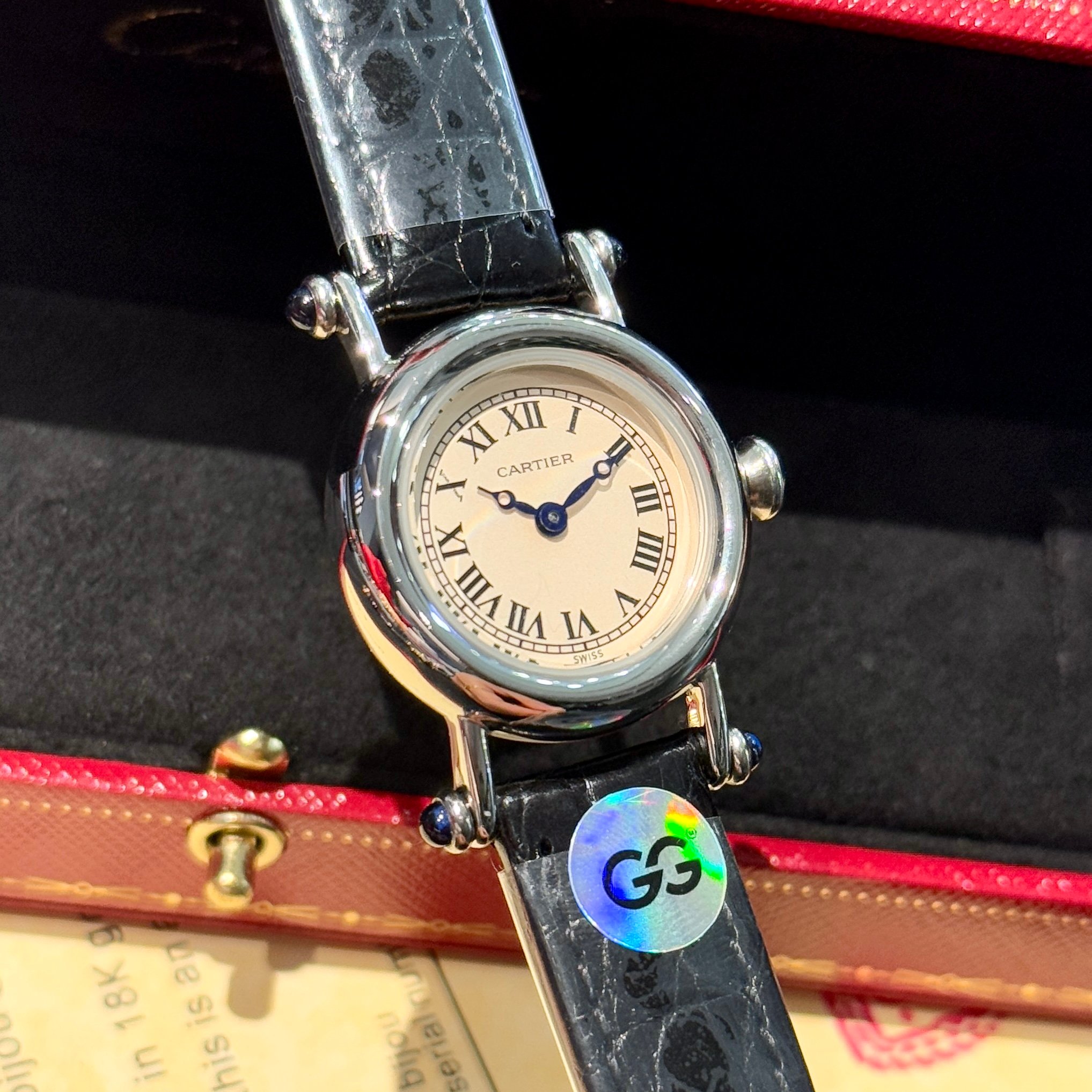 Cartier Diabolo yellow gold case, ivory dial, blue leather strap 27mm Women's Quartz