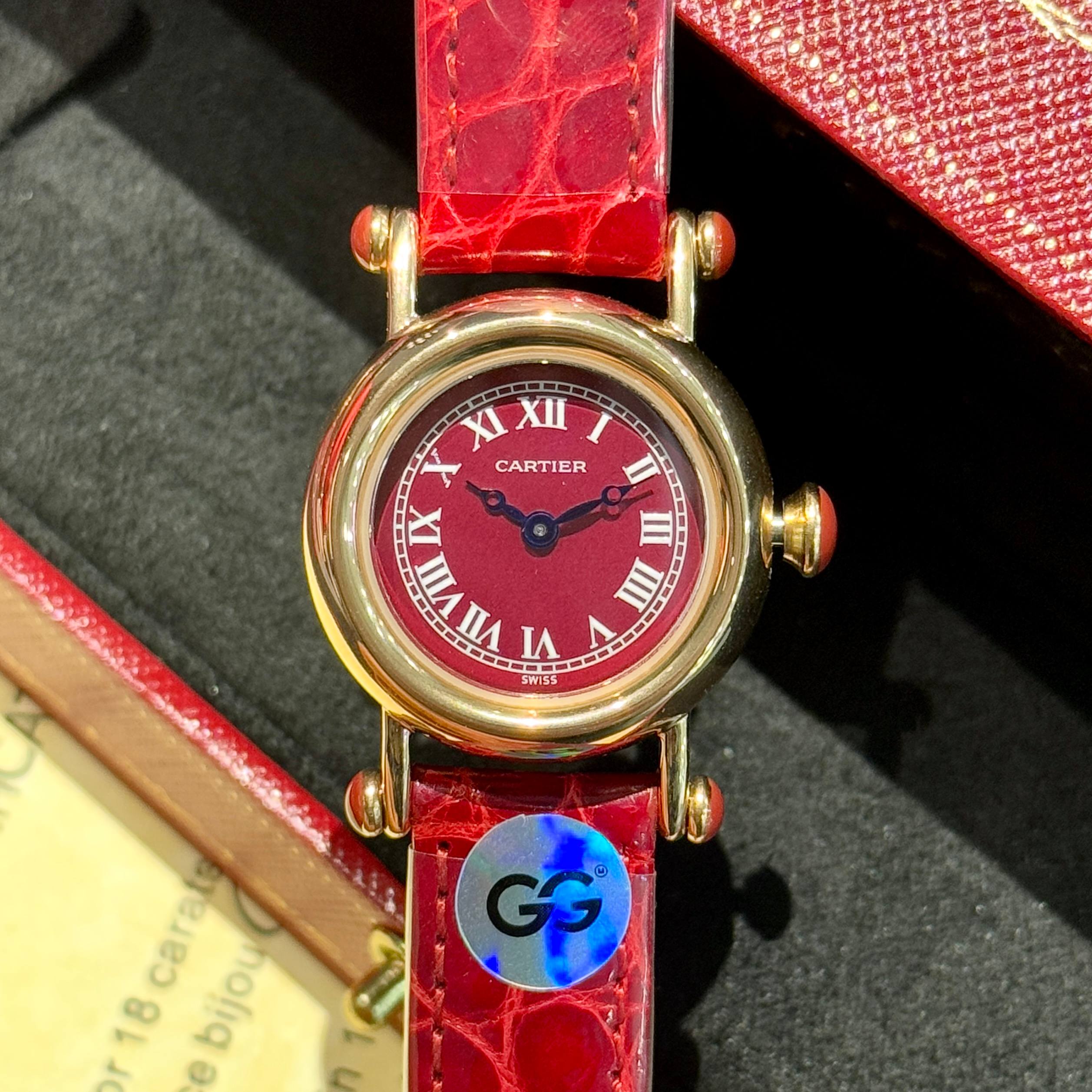Cartier Diabolo yellow gold case, red dial, red leather strap 27mm Women's Quartz