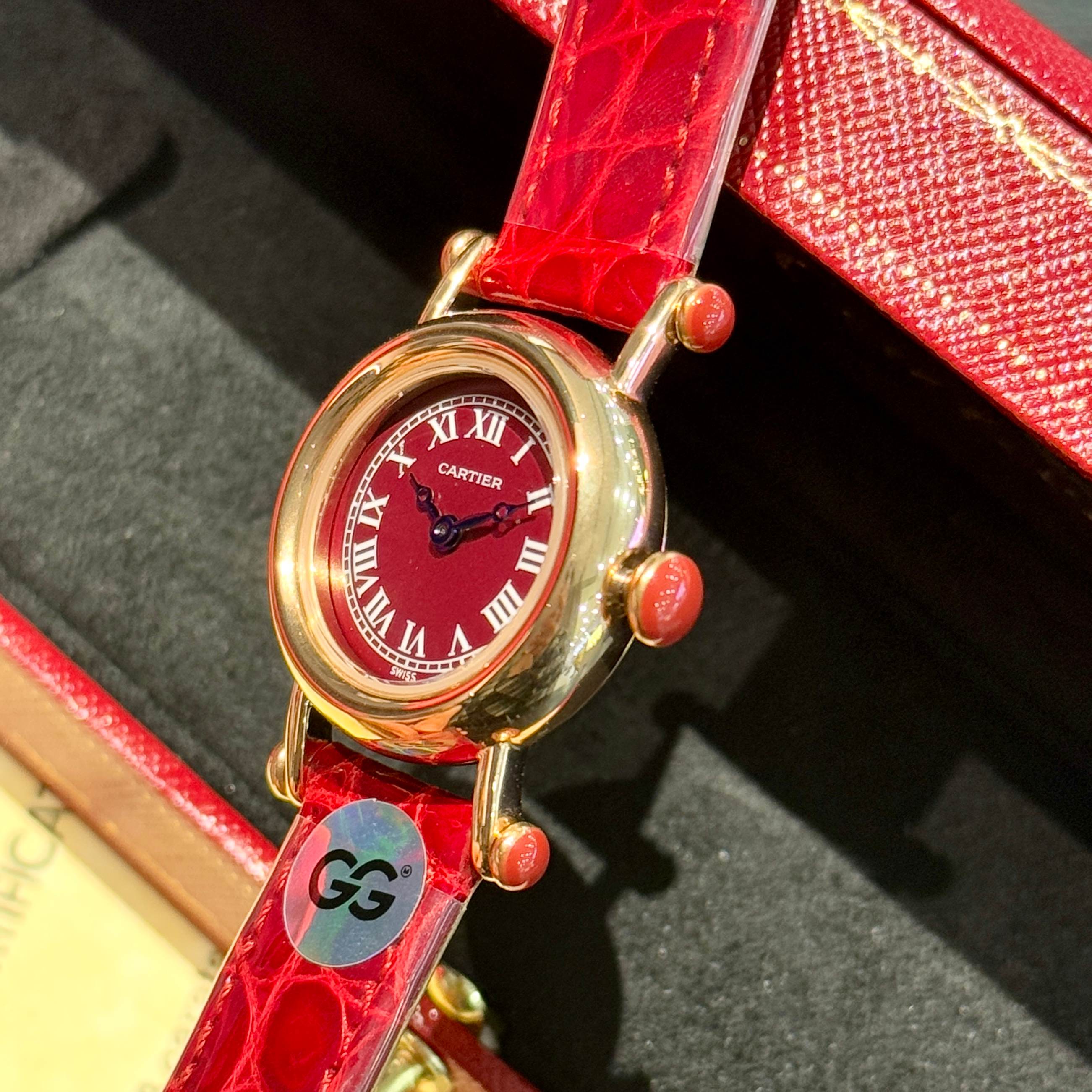 Cartier Diabolo yellow gold case, red dial, red leather strap 27mm Women's Quartz