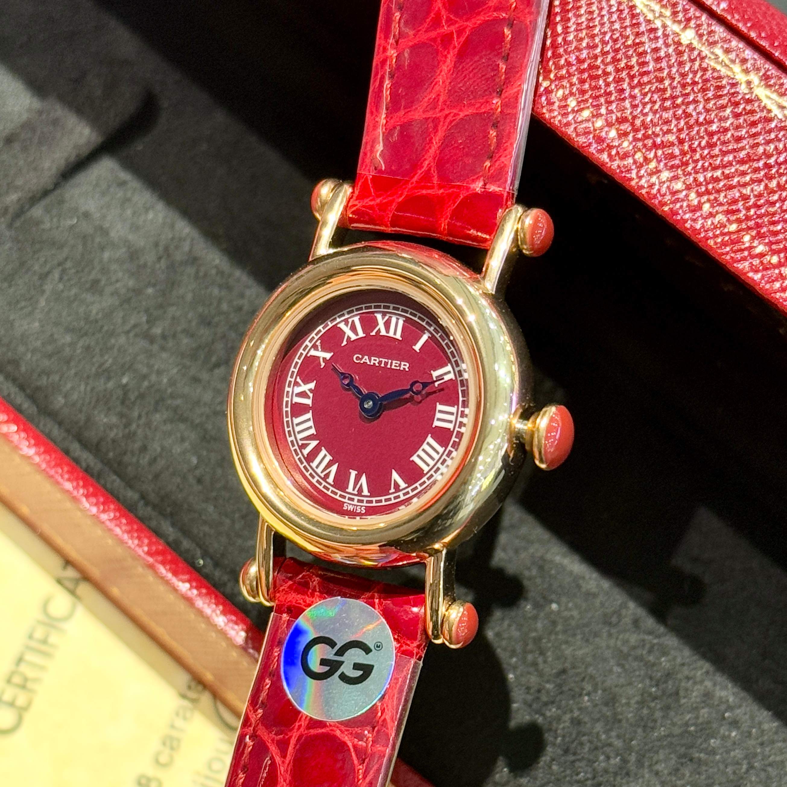 Cartier Diabolo yellow gold case, red dial, red leather strap 27mm Women's Quartz