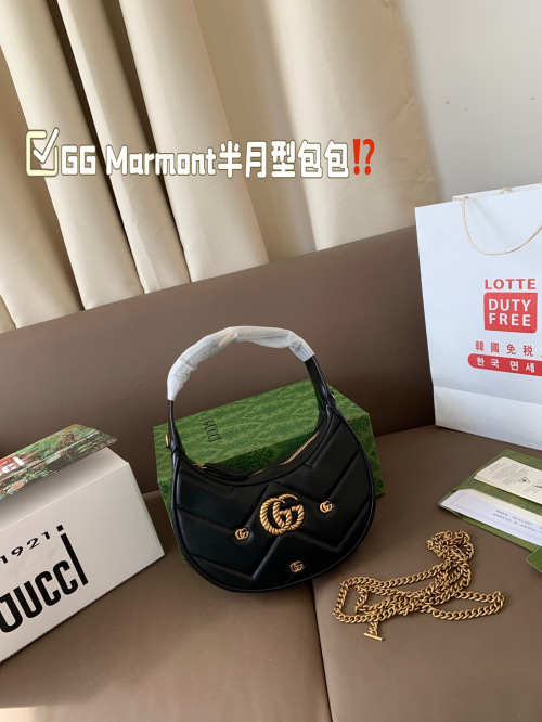 Gucci Marmont Half-Moon Leather Shoulder Baguette, Black 1 Gucci Marmont Half-Moon Leather Shoulder Baguette, Black