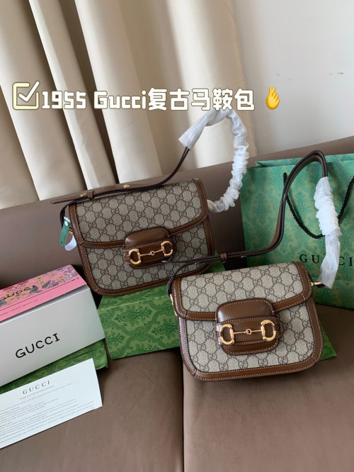 Gucci 1955 Horsebit Monogram Saddle Bag, Retro Designer Handbag 1 Gucci 1955 Horsebit Monogram Saddle Bag, Retro Designer Handbag