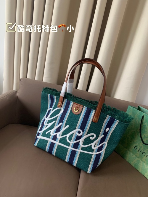 Gucci Small Tote Bag in Striped Cotton Canvas with Gucci Embroidery 1 Gucci Small Tote Bag in Striped Cotton Canvas with Gucci Embroidery
