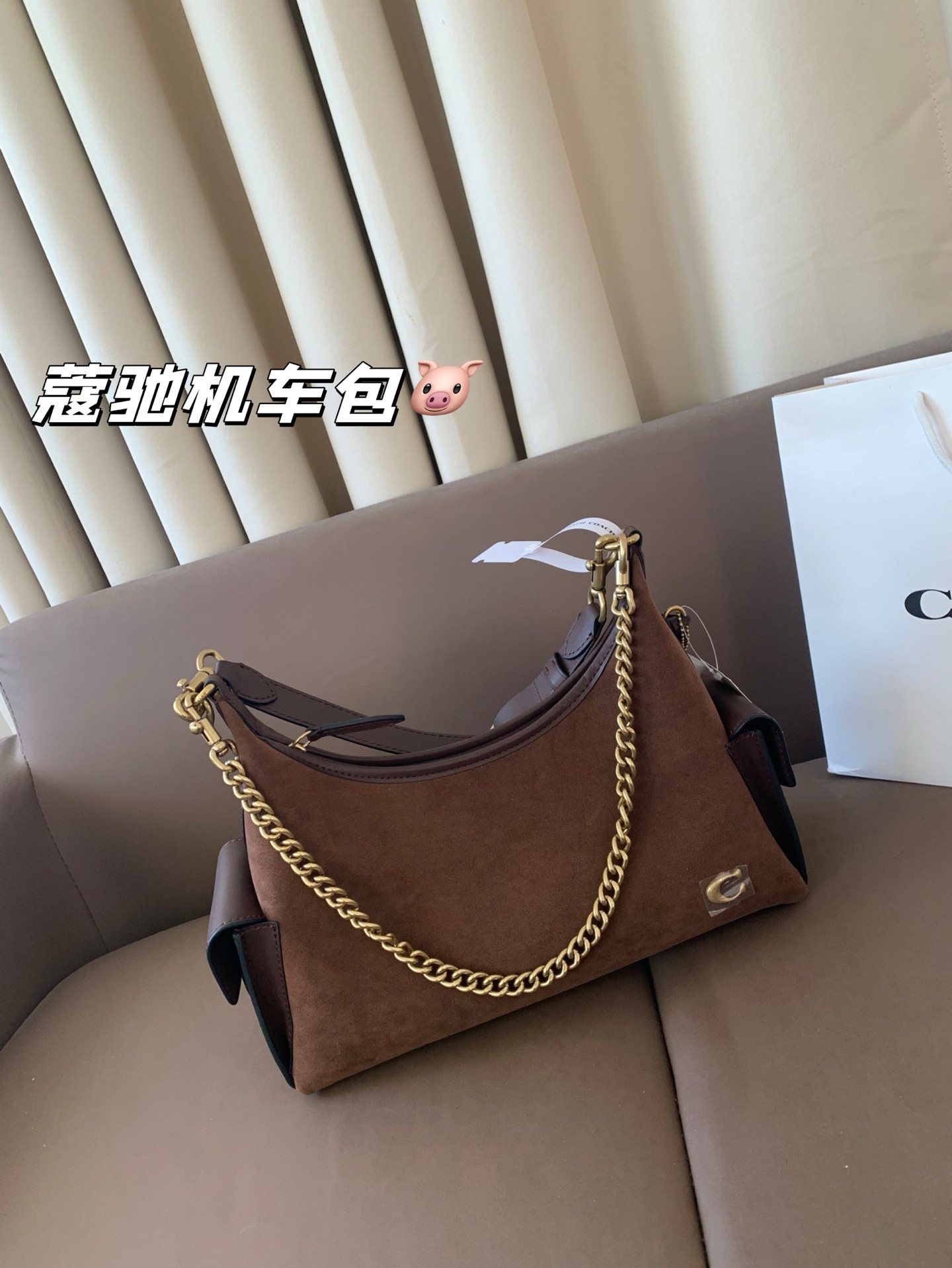 קוש מרכבת בייקר מנוסחת בסגנון מעור חום עם שרשרת זהב