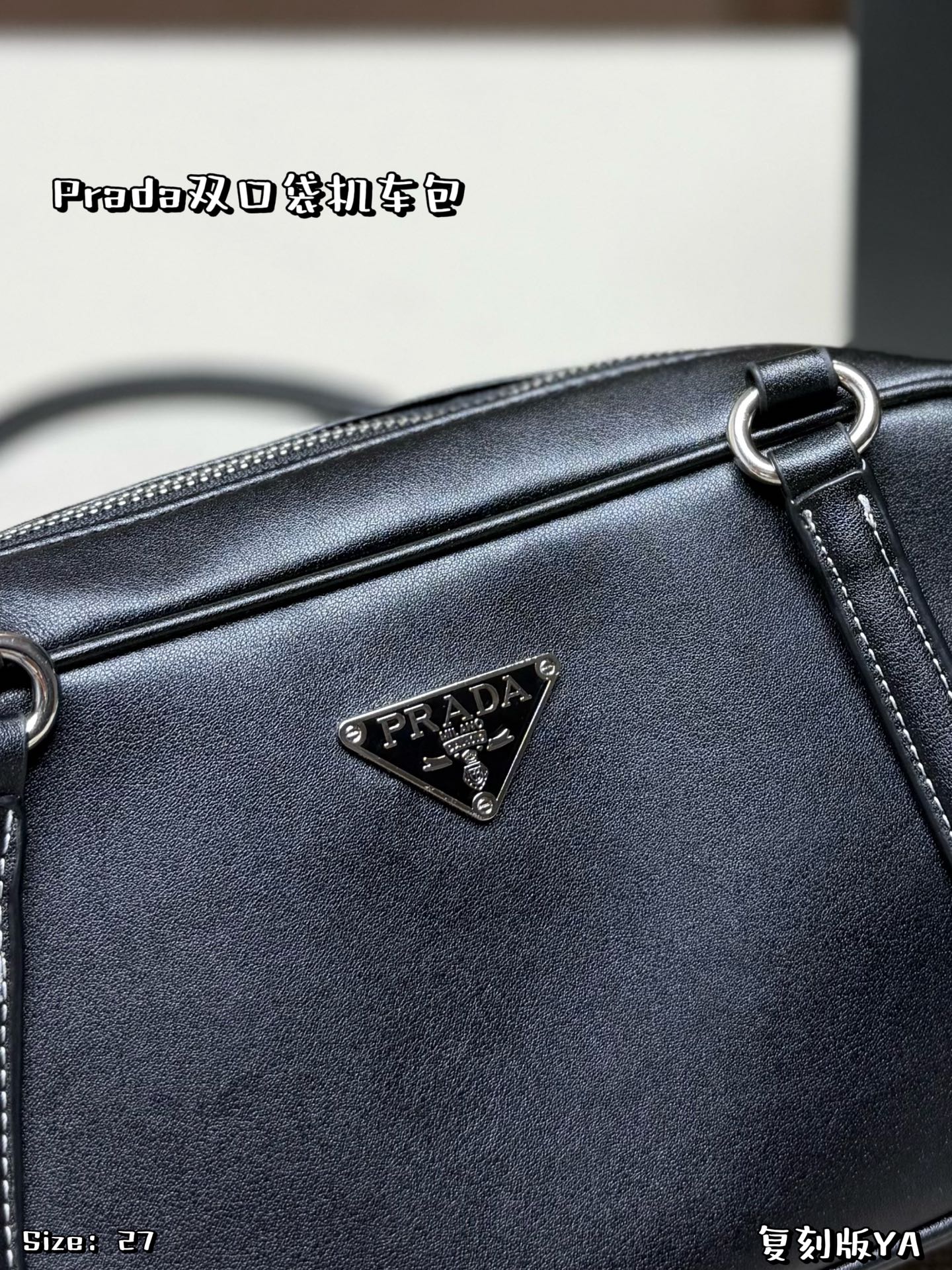 PRADA bag second-hand double-pocket motorcycle bag, lightweight and durable, double small pockets + metal fasteners, simple and detailed, adjustable shoulder strap, versatile for daily commuting or leisure, retro and practical — photo 8