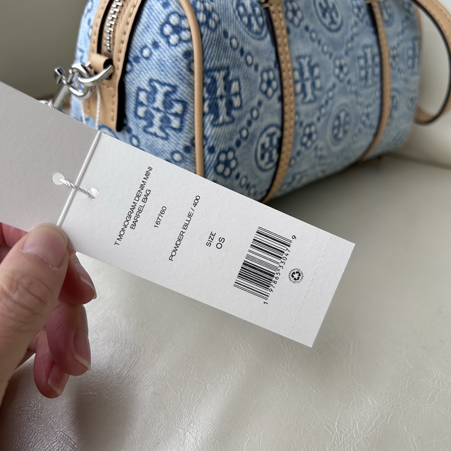 Tory Burch ～ tory burch丹宁牛仔老花牛皮水桶包TMonogram几何图案