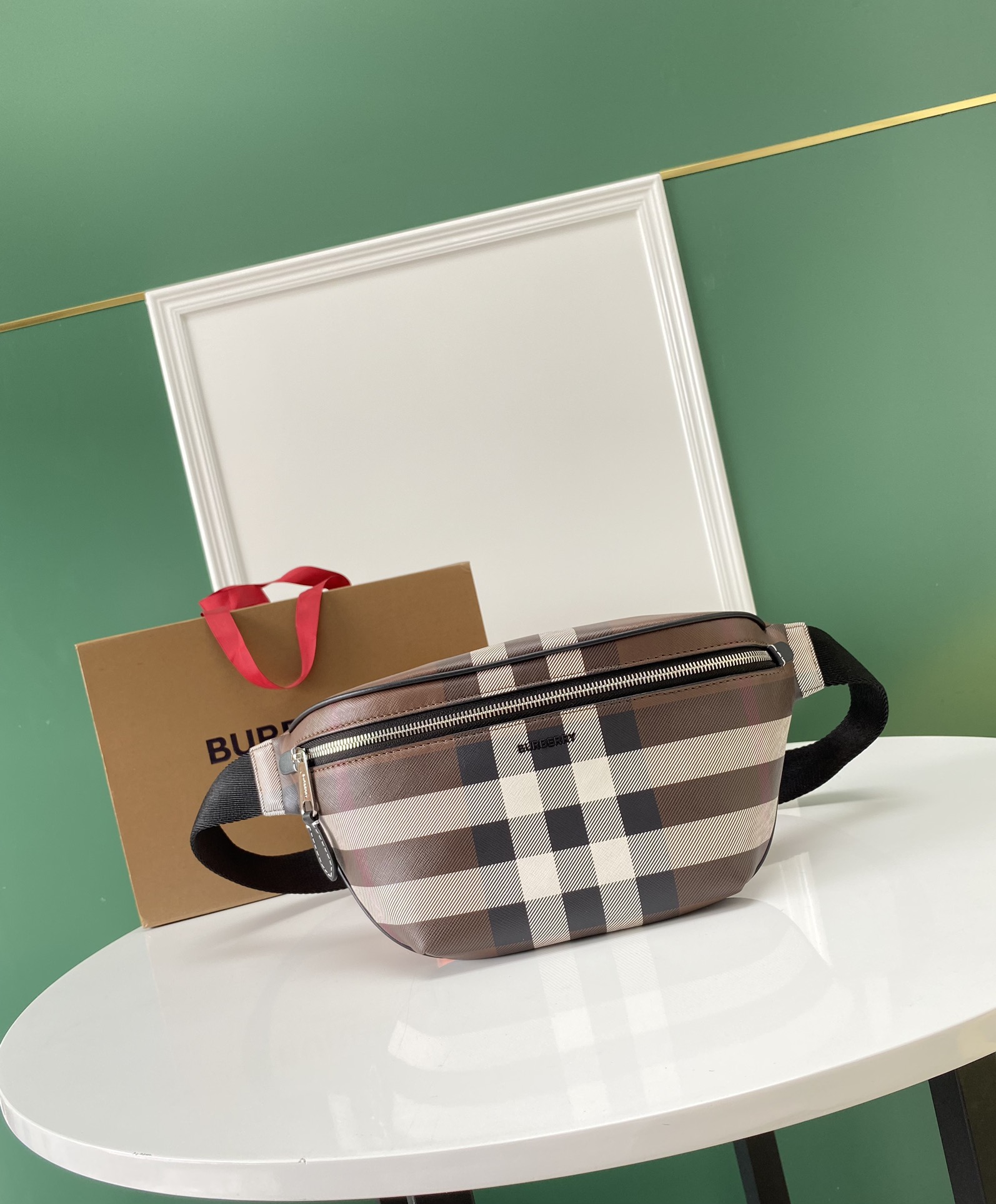 Burberry Belt Bag in Birch Brown Check with Leather Trim, 37.5 x 8 x 17 cm