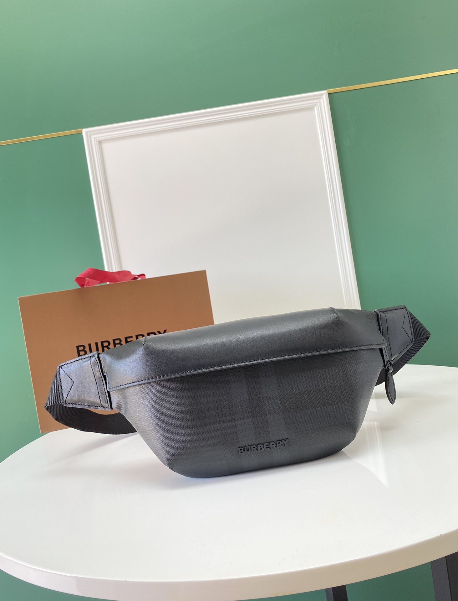 Burberry London Grid Leather Belt Bag