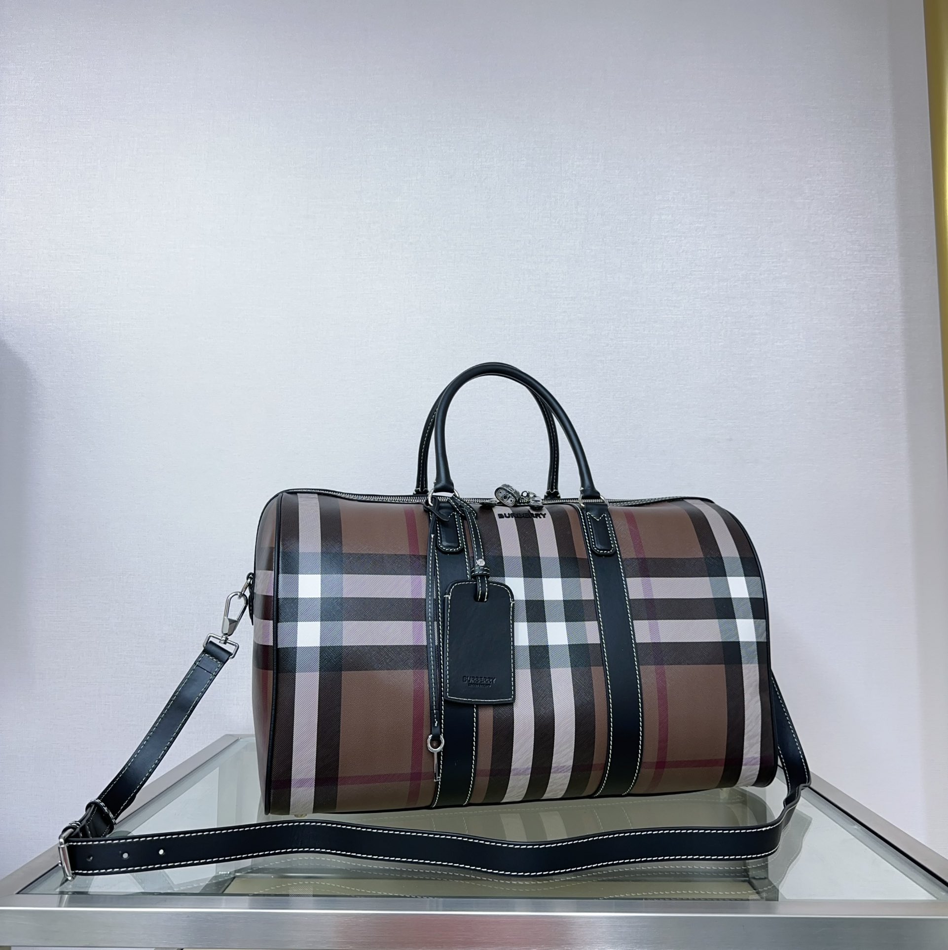 Burberry Charcoal Grey Check Duffle Bag, Spacious Travel Companion 2 a1719210536900 0441