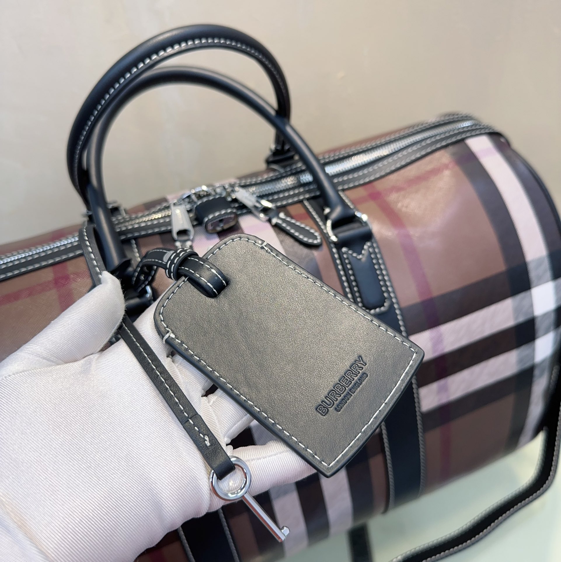 Burberry Charcoal Grey Check Duffle Bag, Spacious Travel Companion 5 a1719210537456 6883