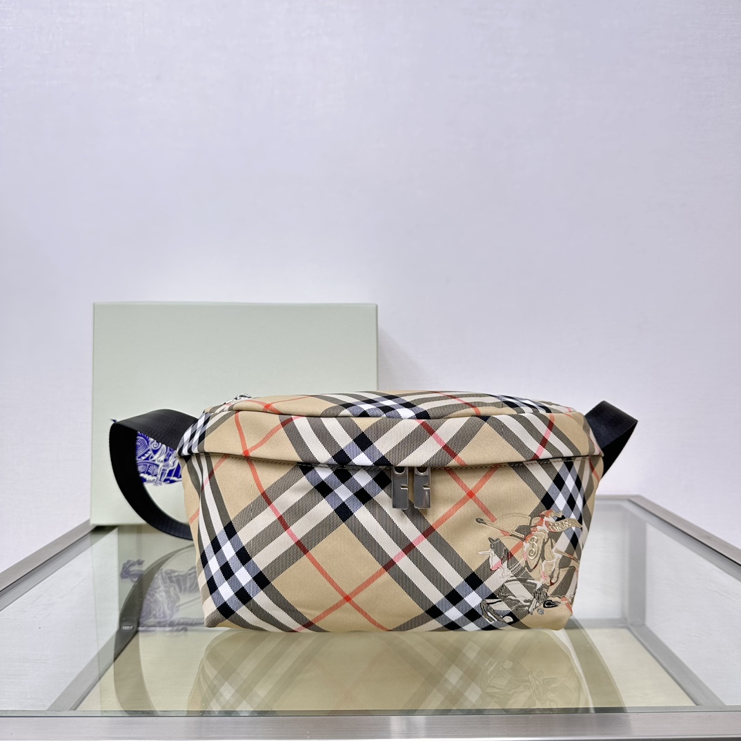 Burberry Exclusive Check Waist Bag with Equestrian Knight Design, 33 x 11 x 18 cm