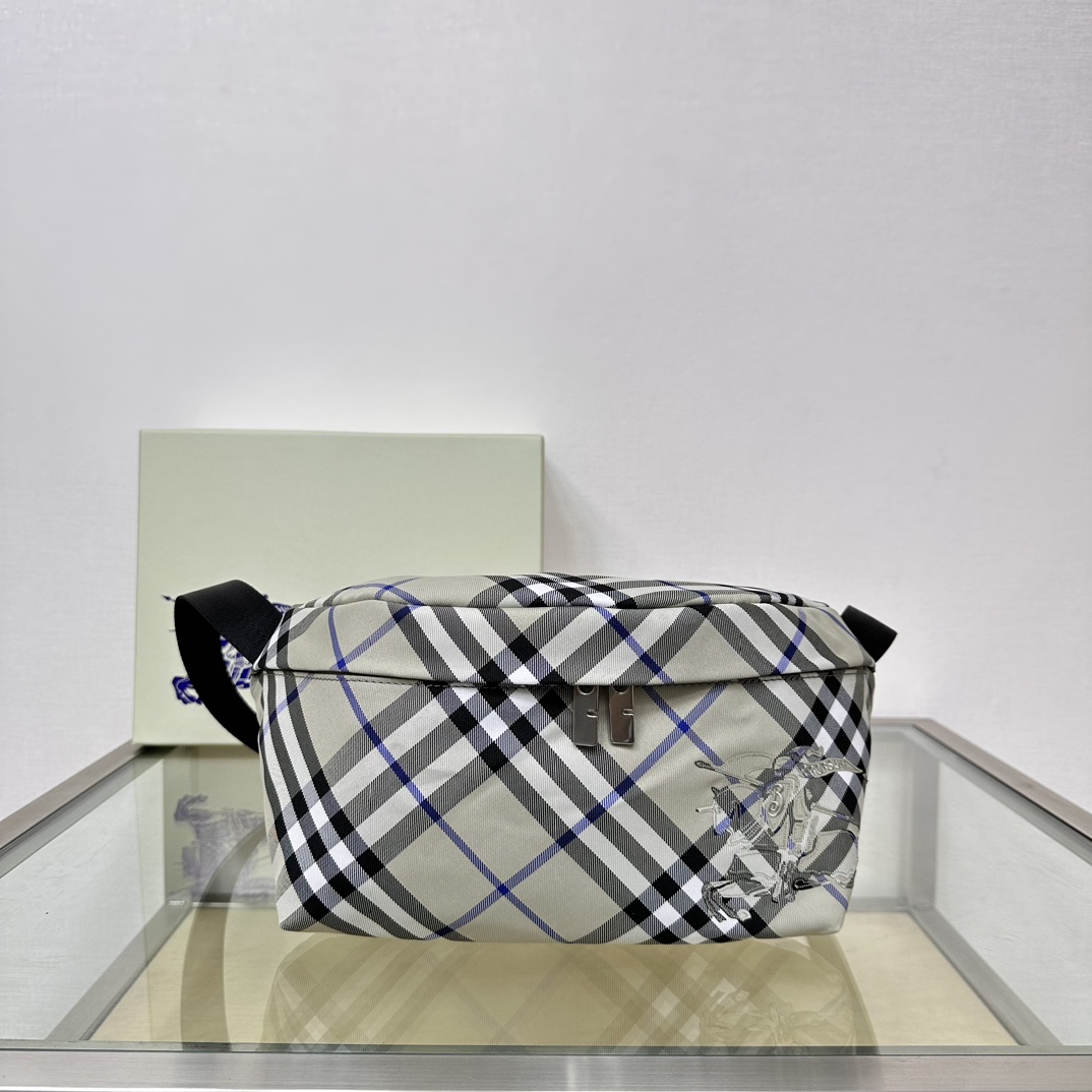 Burberry Exclusive Check Waist Bag with EKD Appliqué and Adjustable Strap