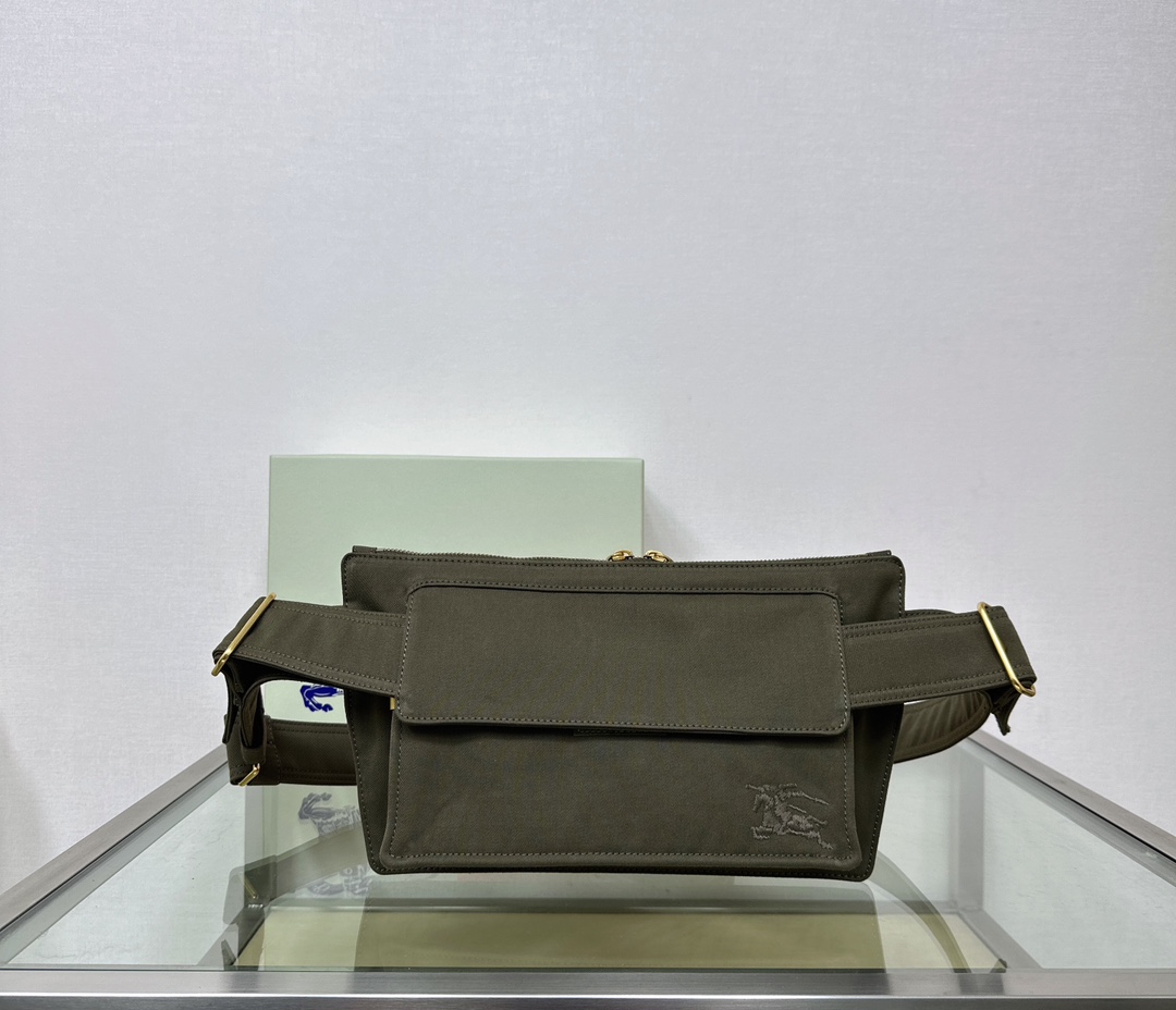 Burberry Cotton Blend Belt Bag with Equestrian Knight Design - Olive Green 2 a1722049185612 5610
