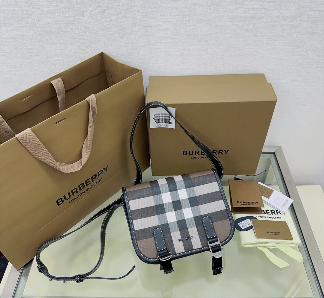Burberry Saddle Bag in Signature Check, Eco-Friendly Canvas Messenger Bag 2 a1723102035515 5318