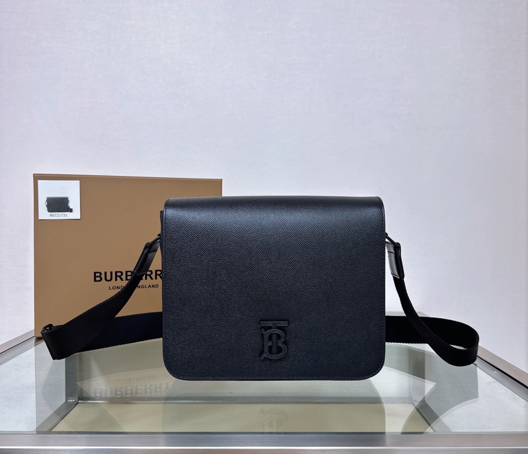 Burberry TB Monogram Leather Messenger Bag, Black - Compact and Stylish 1 a1725607070937 4863