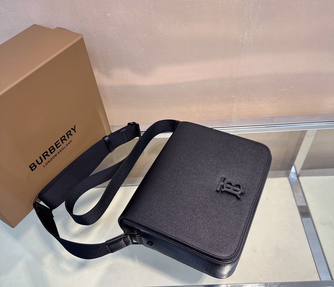 Burberry TB Monogram Leather Messenger Bag, Black - Compact and Stylish 4 a1725607070941 8754
