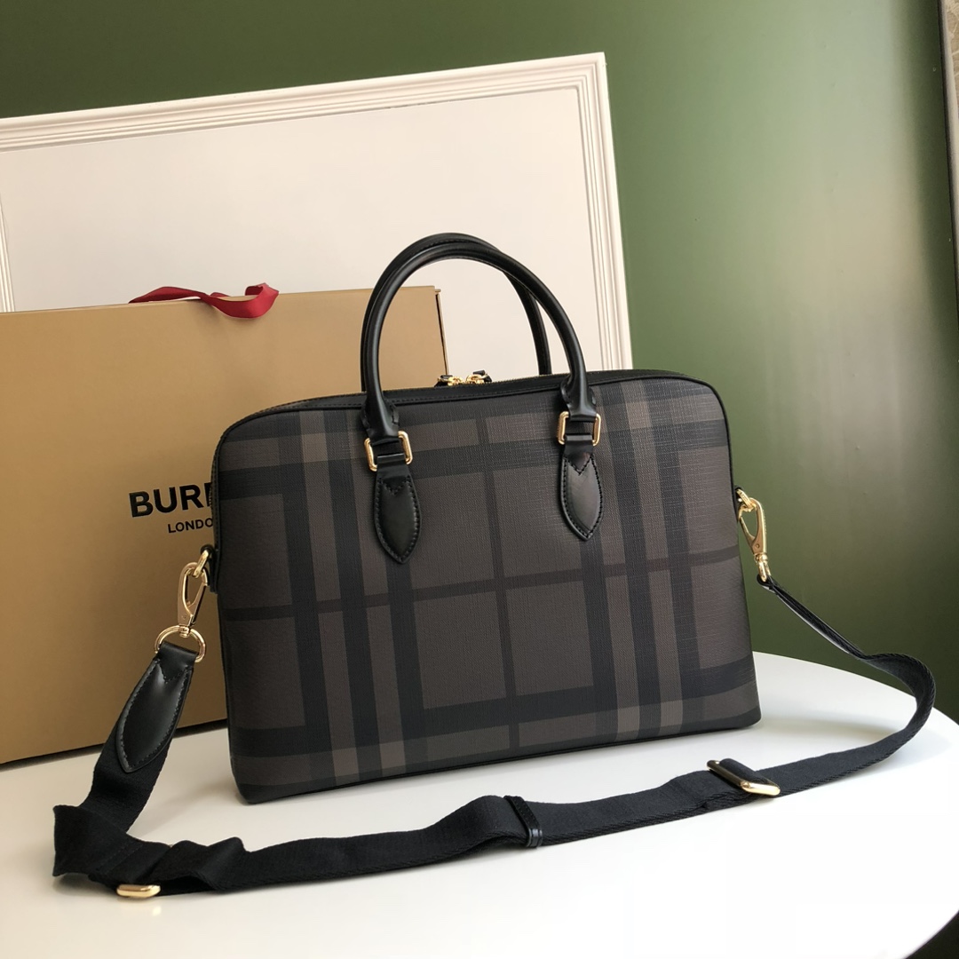 Burberry Briefcase Smoked Check Brown Black 37 x 5 x 27cm business