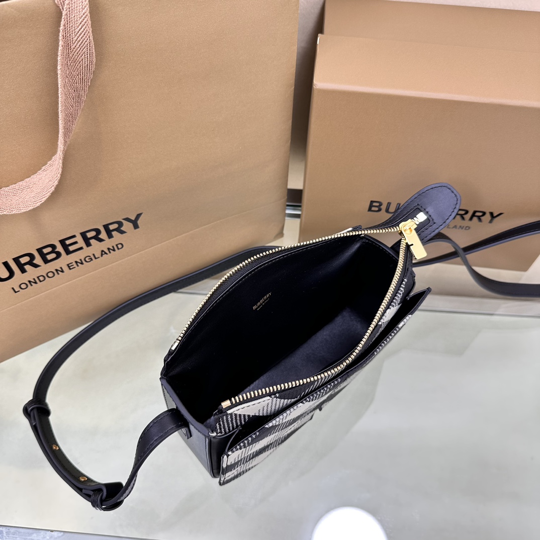 Burberry Cotton Blend Crossbody Bag with Check Pattern and Leather Strap 8 a1730790229382 0135