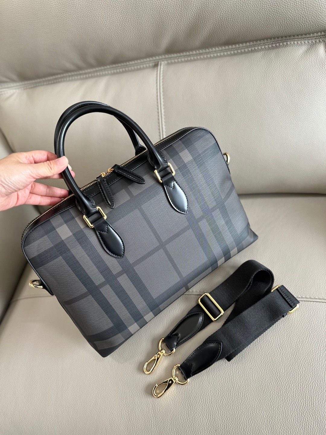 Burberry Briefcase Charcoal Check 37 x 5 x 27cm business
