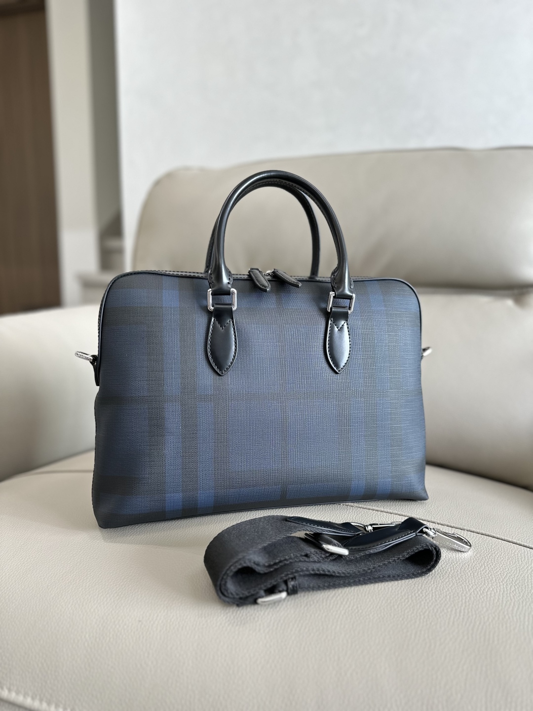 Burberry Briefcase Smoked plaid blue-black 37 x 5 x 27cm business
