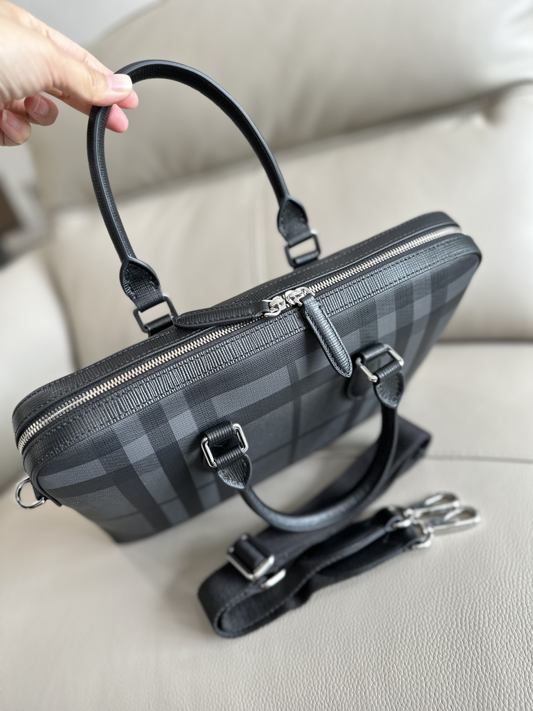 Burberry Briefcase Smoked check grey black 37 x 5 x 27cm business