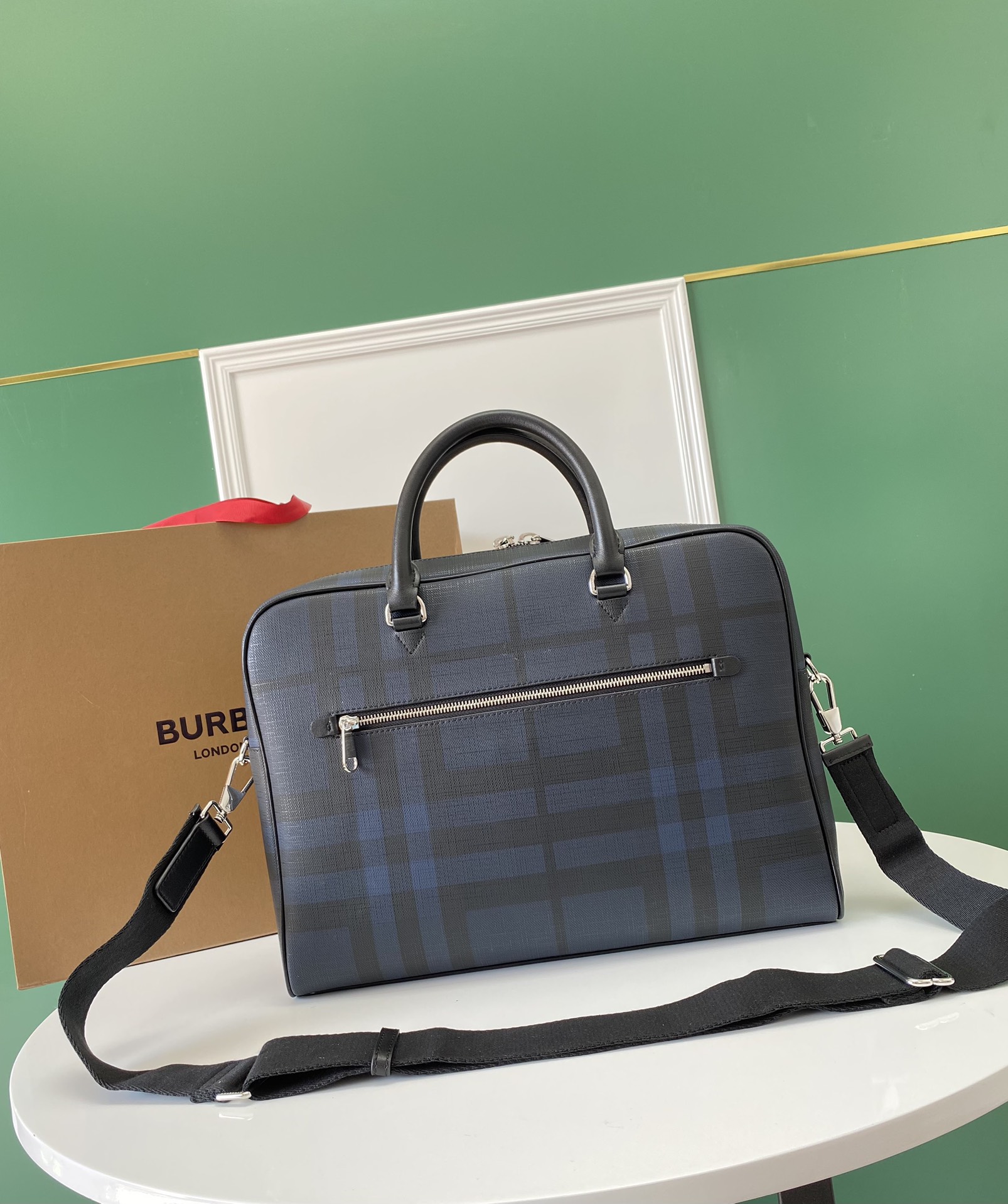 Burberry Briefcase Navy Black Check business
