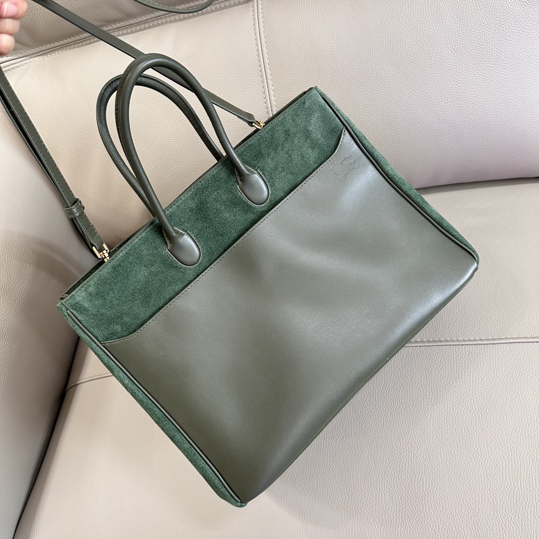 B Green Suede Leather Tote Bag with Detachable Shoulder Strap, 35.5x18x28cm 5 a1743750235653 4424