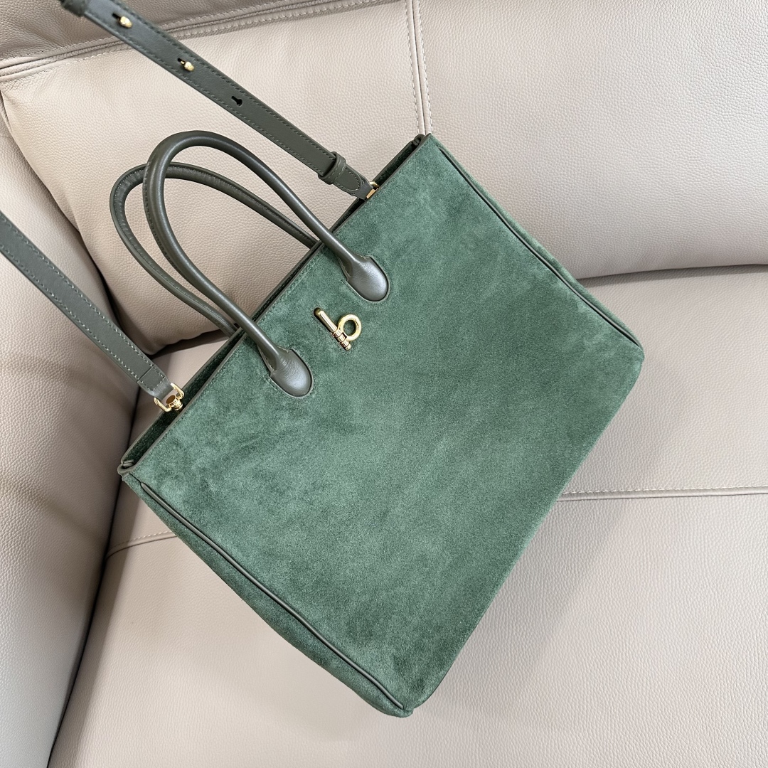B Green Suede Leather Tote Bag with Detachable Shoulder Strap, 35.5x18x28cm 4 a1743750235657 7356