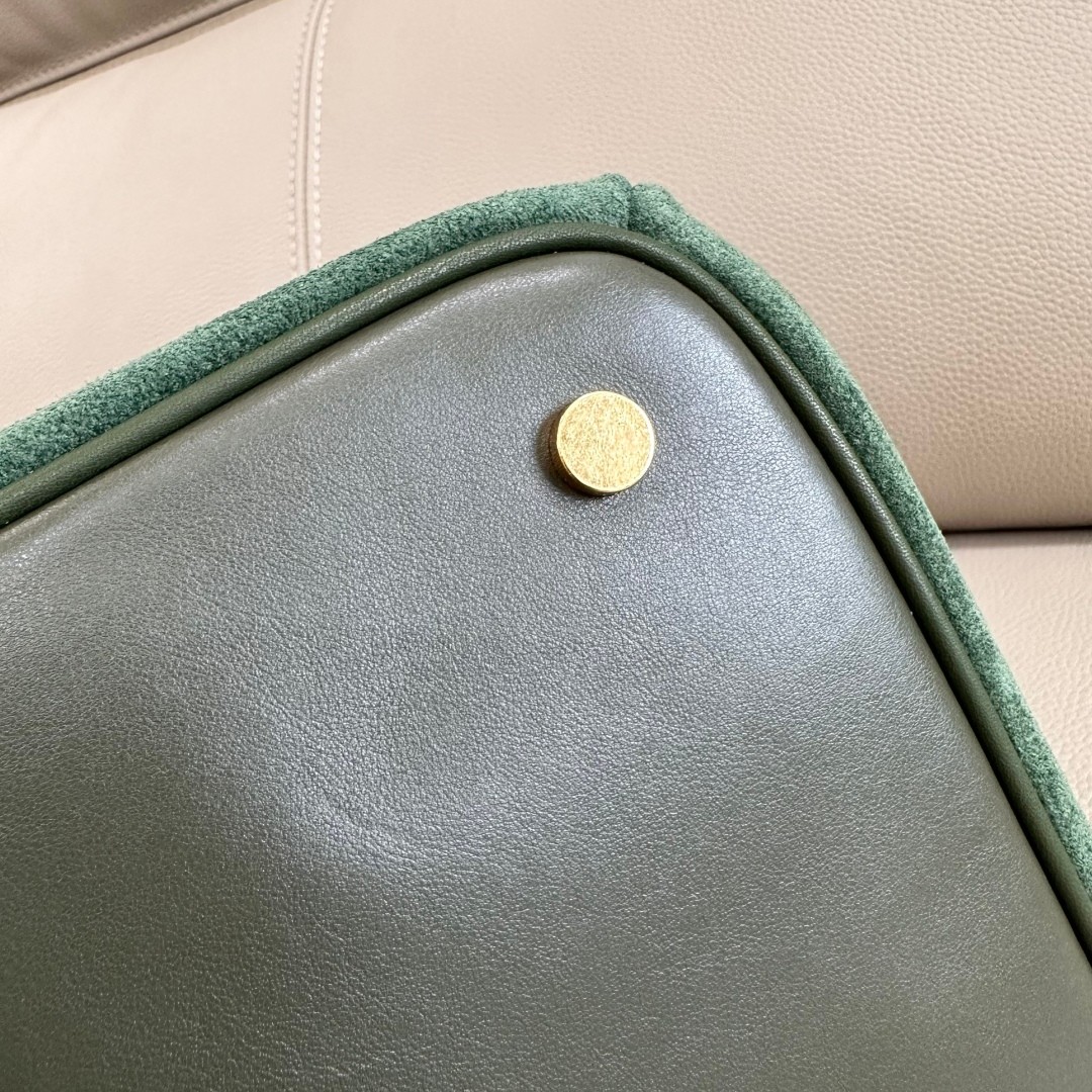 B Green Suede Leather Tote Bag with Detachable Shoulder Strap, 35.5x18x28cm 7 a1743750235702 5115