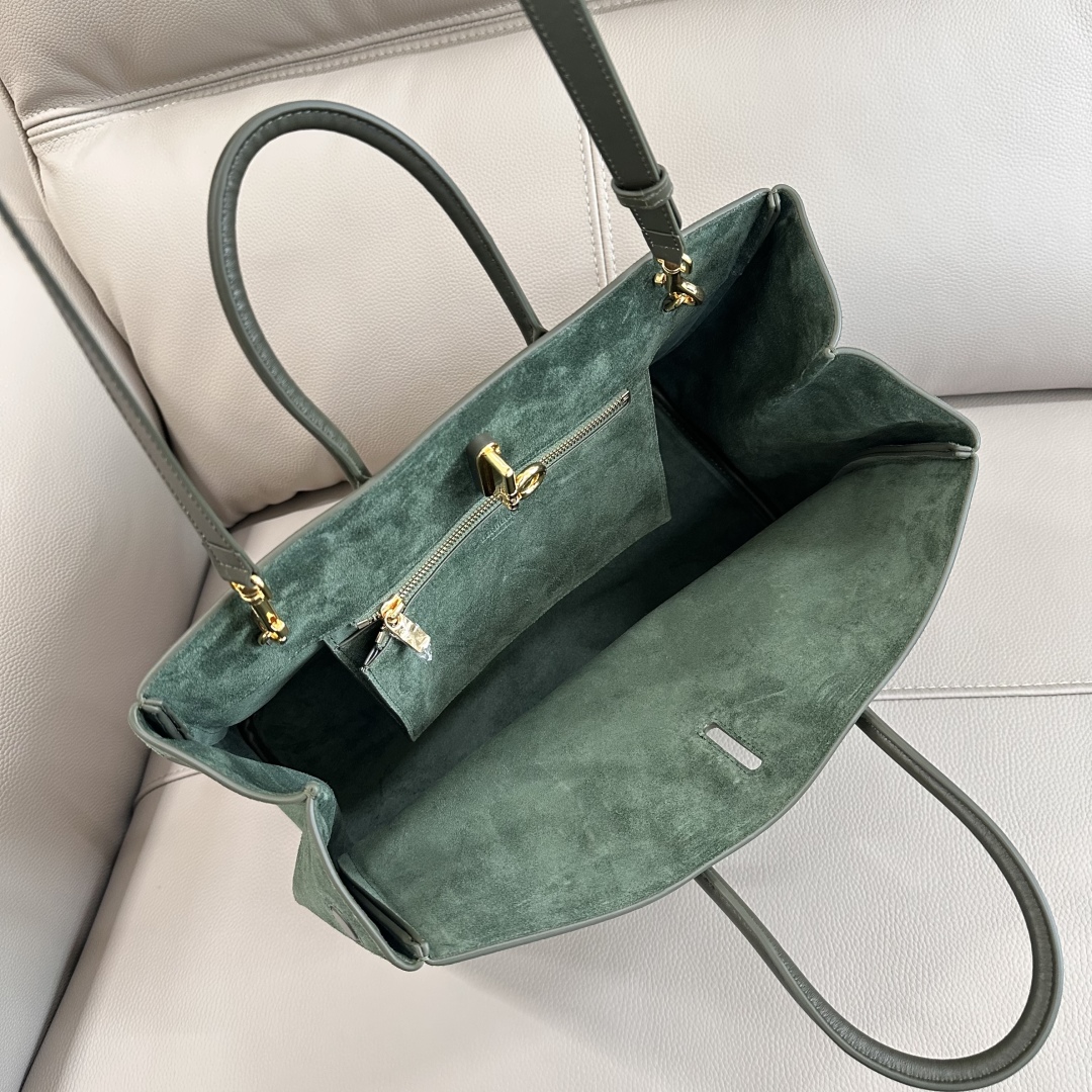 B Green Suede Leather Tote Bag with Detachable Shoulder Strap, 35.5x18x28cm 8 a1743750236552 5758