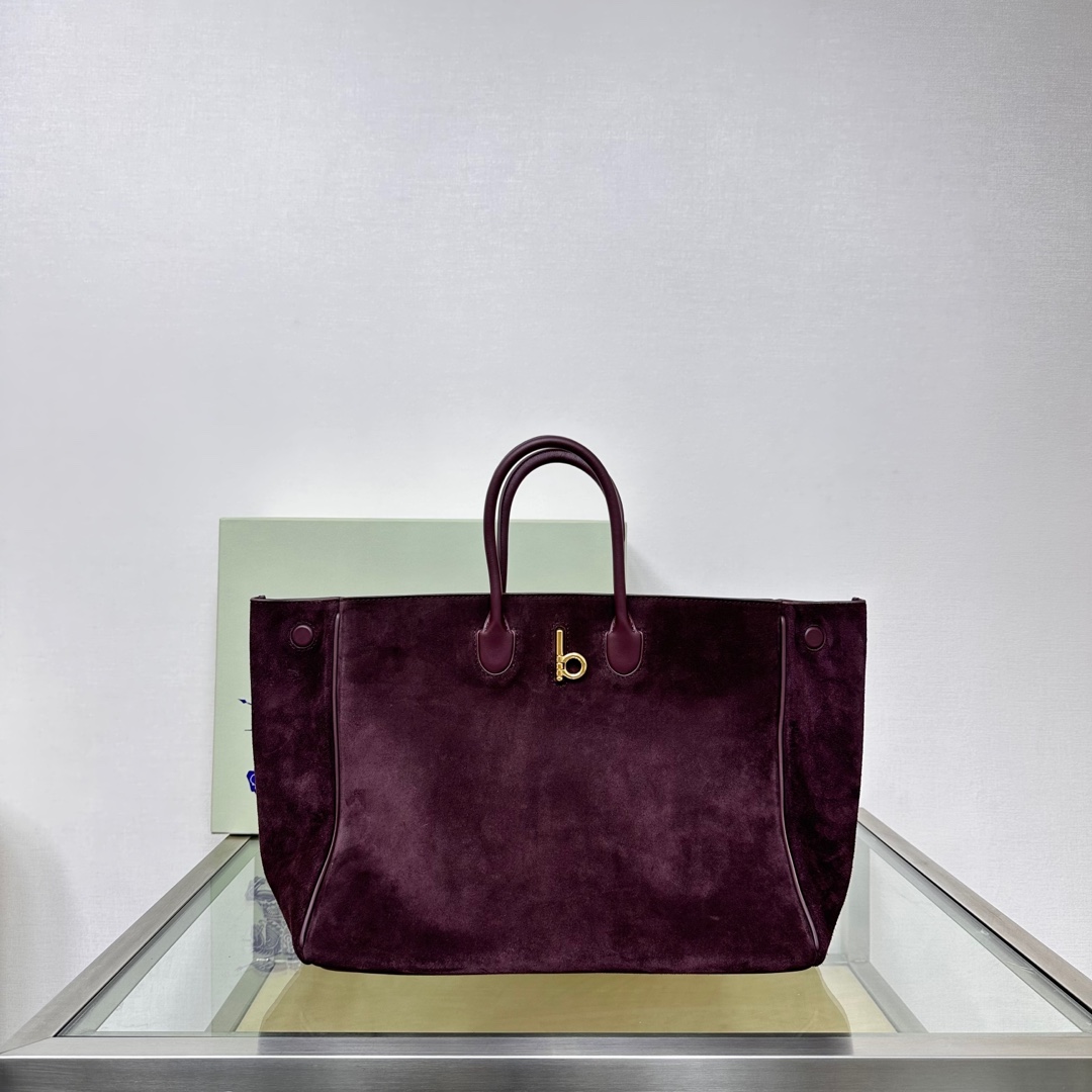 Burberry Suede Tote Bag with 'b' Clasp & Leather Trim - Handcrafted in Italy 4 a1743750496658 7408