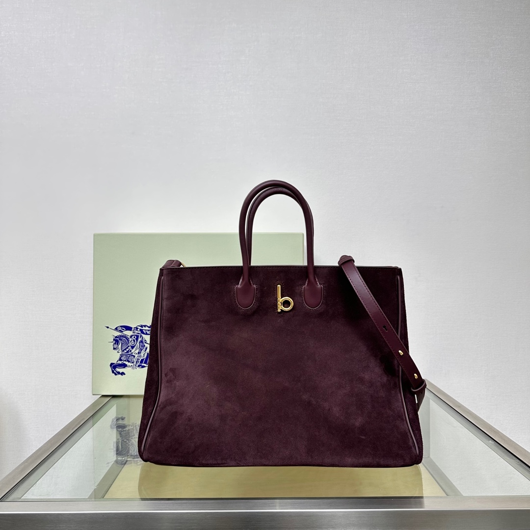 Burberry Suede Tote Bag with 'b' Clasp & Leather Trim - Handcrafted in Italy 2 a1743750496659 6551