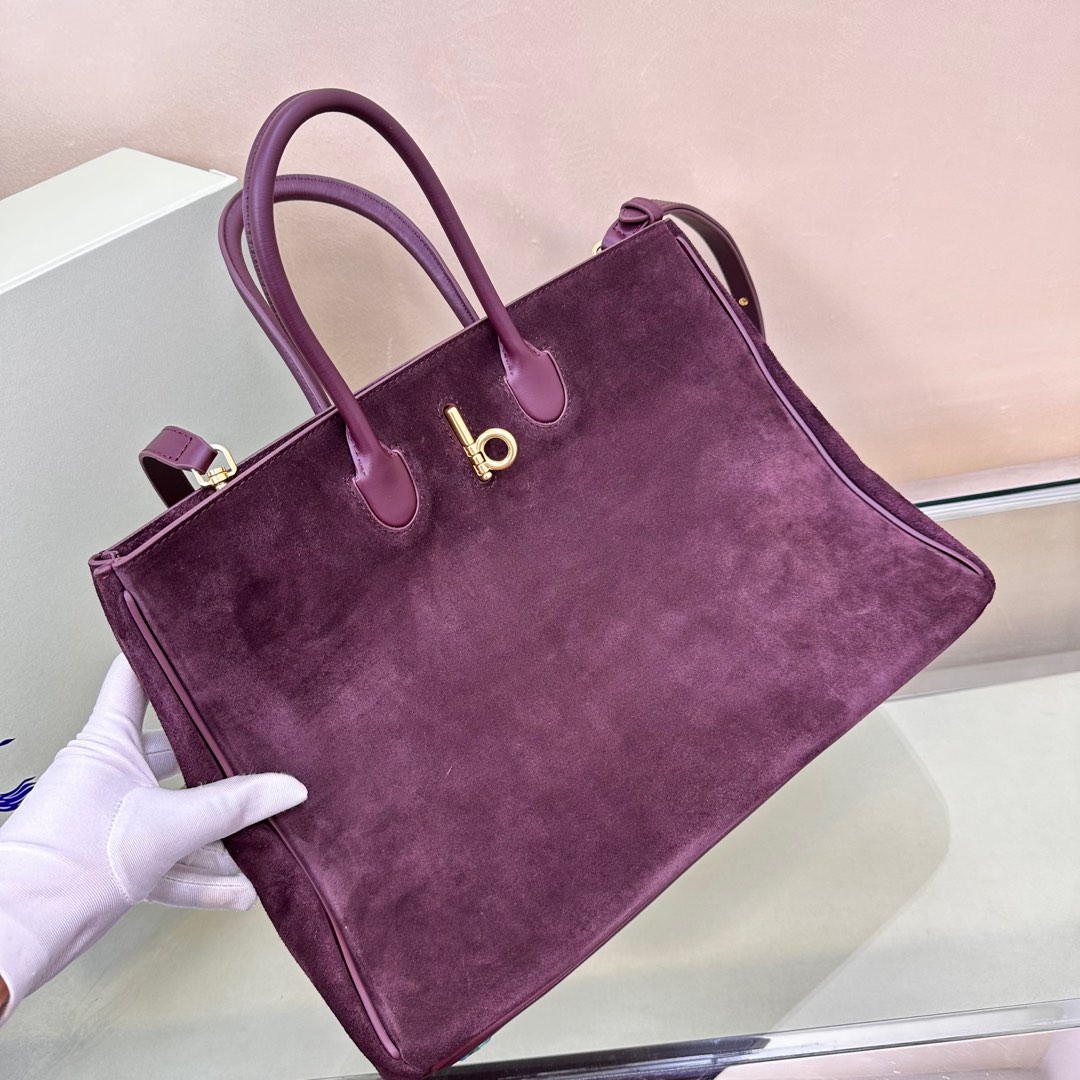 Burberry Suede Tote Bag with 'b' Clasp & Leather Trim - Handcrafted in Italy 5 a1743750496663 1413