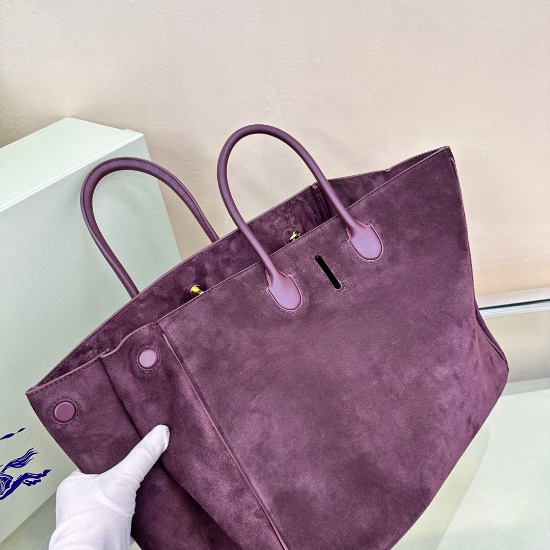 Burberry Suede Tote Bag with 'b' Clasp & Leather Trim - Handcrafted in Italy 7 a1743750496666 7426